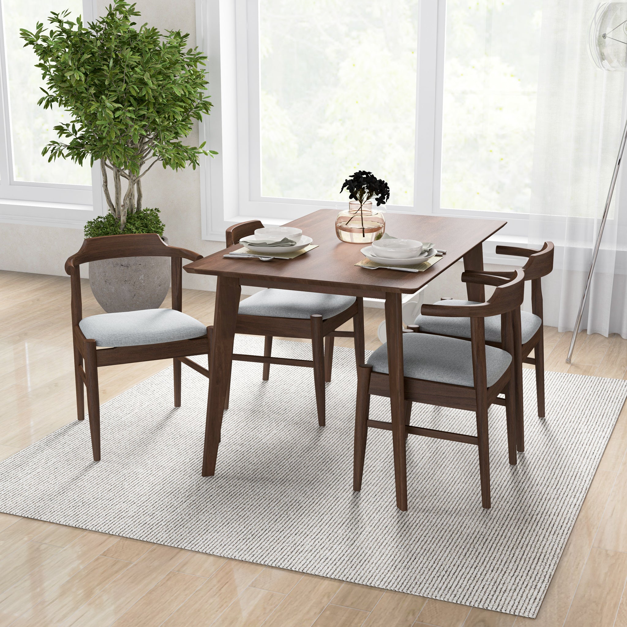 Dining Set, Abbott Small Walnut Table with 4 Zola Gray Chairs