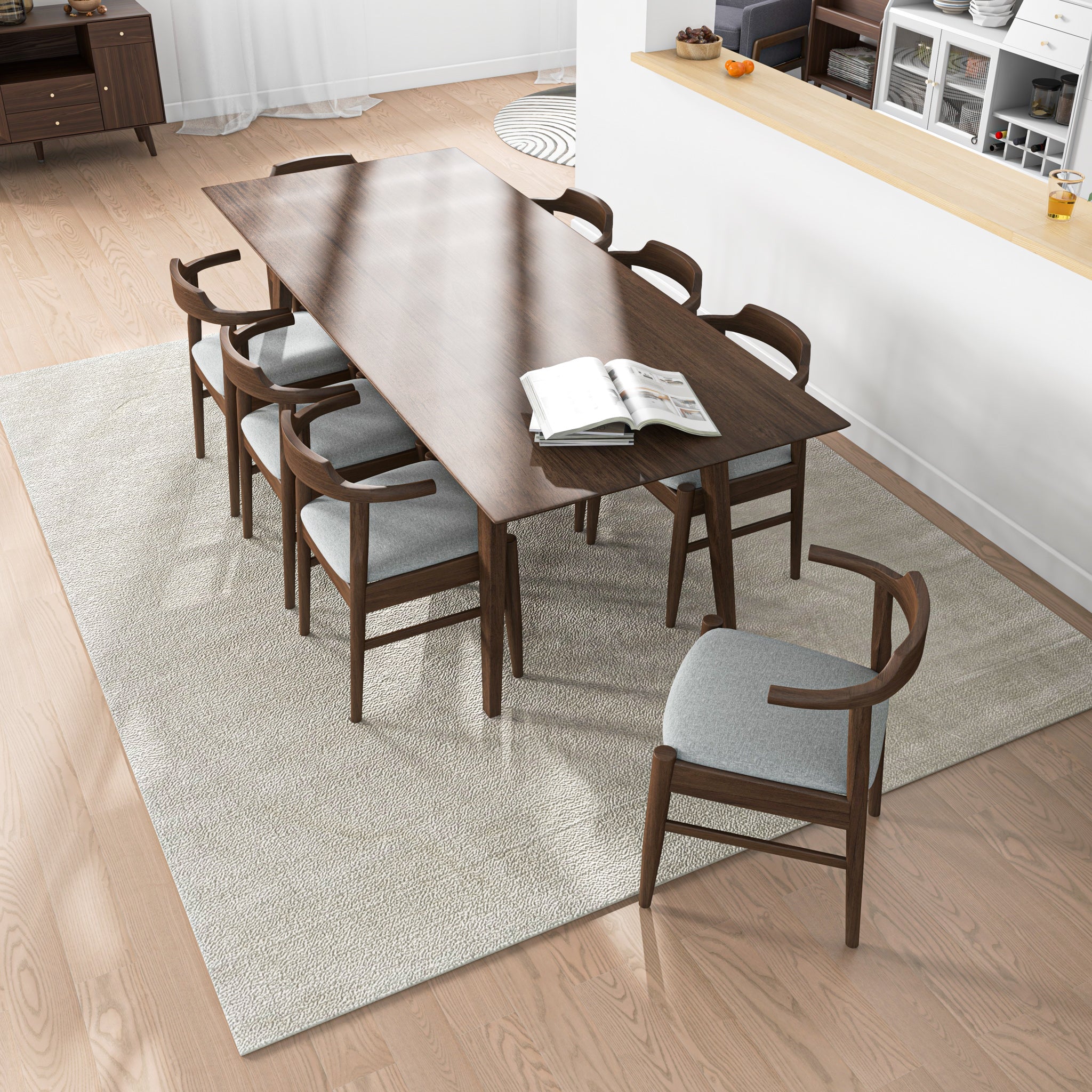 Adira XLarge Walnut Dining Set with 8 Zola Grey Dining Chairs