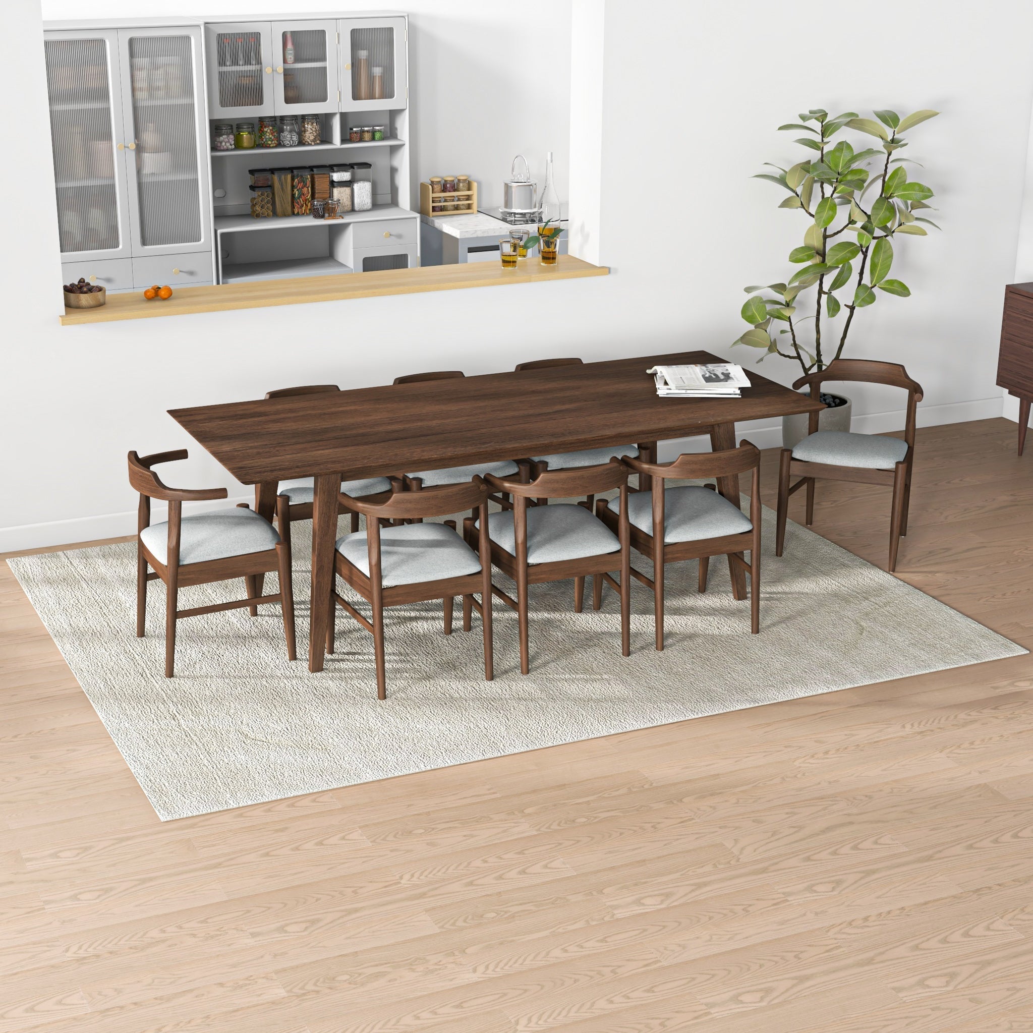 Adira XLarge Walnut Dining Set with 8 Zola Grey Dining Chairs