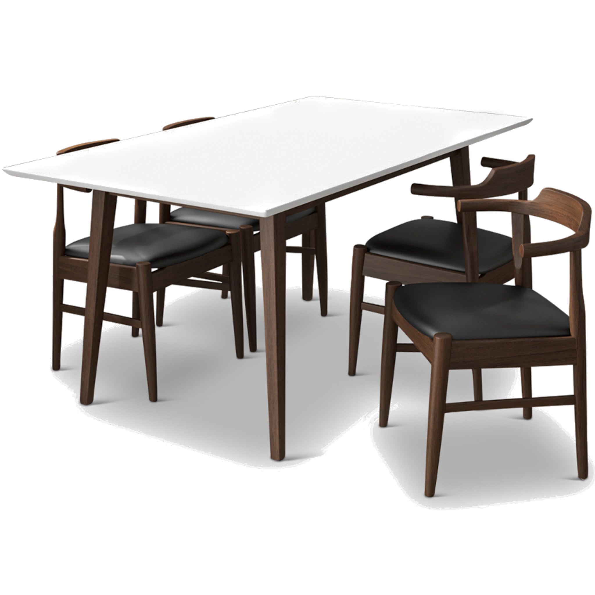 Alpine Large White Dining Set with 4 Sterling Black Leather Dining Chairs