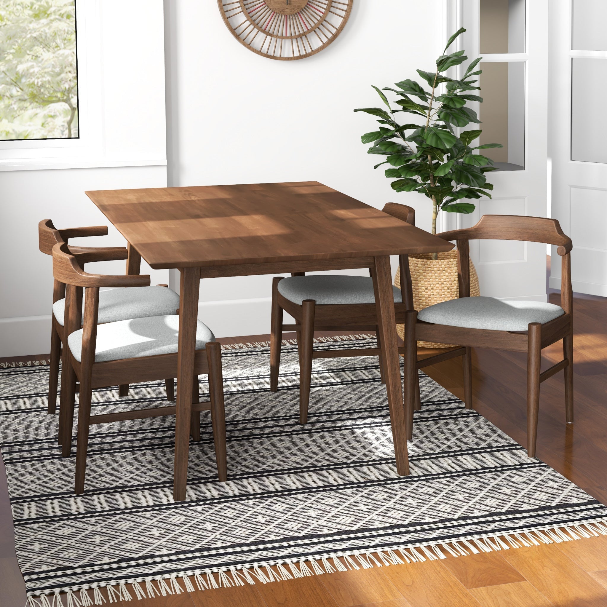 Alpine Large Walnut Dining Set with 4 Sterling Grey Dining Chairs