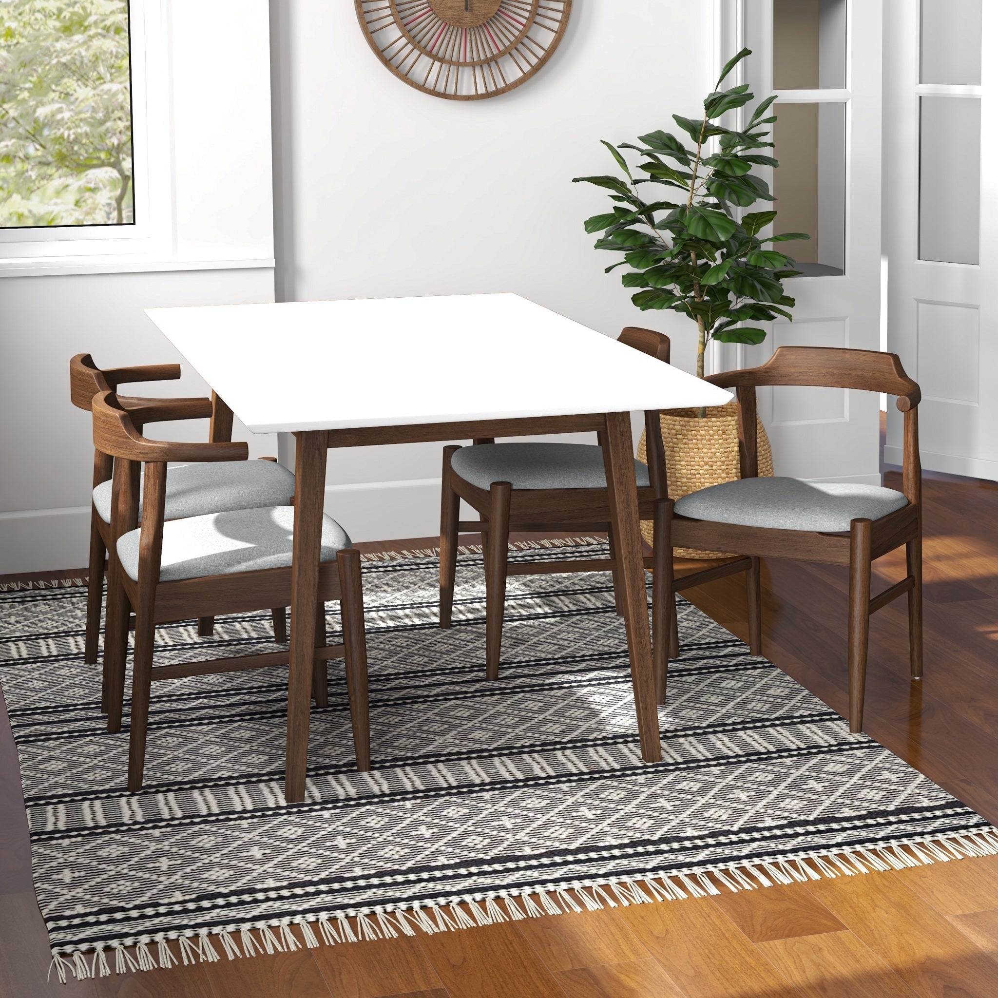 Alpine Large White Dining Set with 4 Sterling Grey Dining Chairs