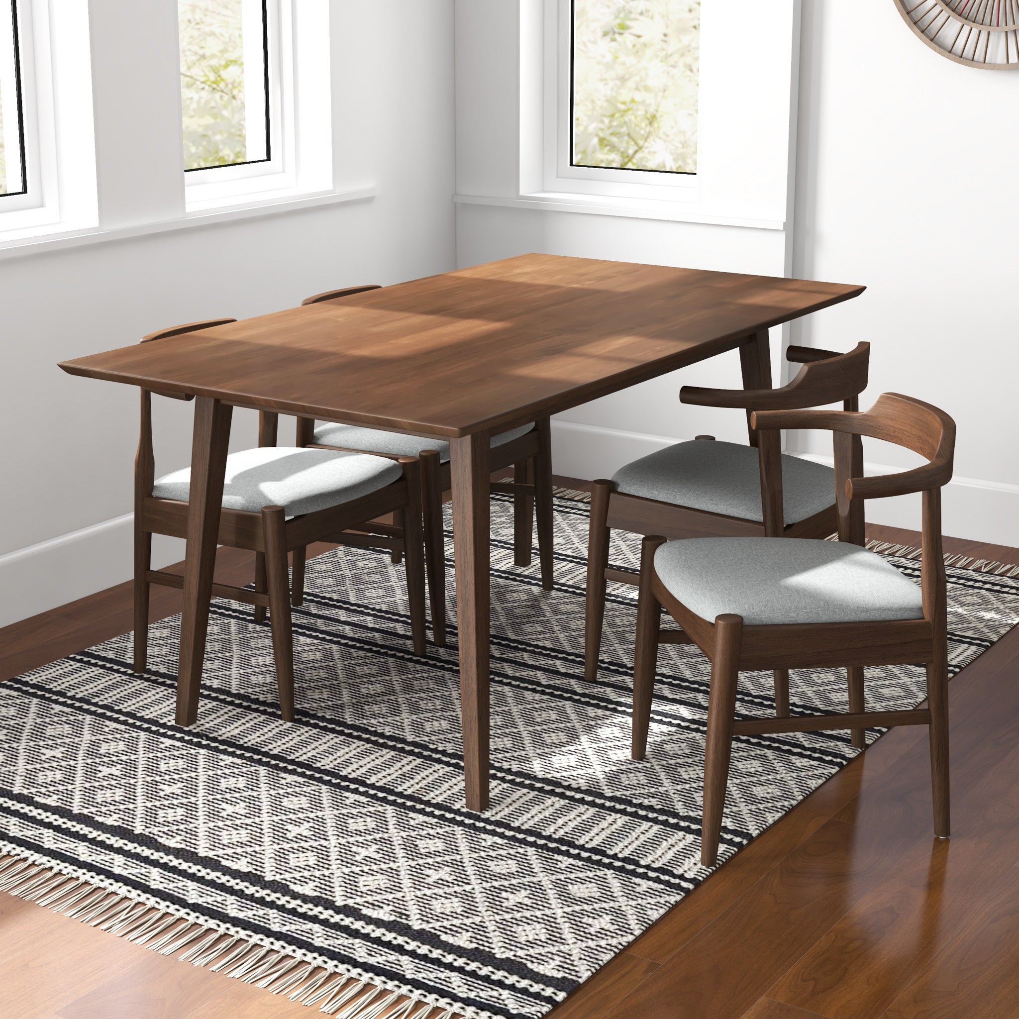 Alpine Large Walnut Dining Set with 4 Sterling Grey Dining Chairs