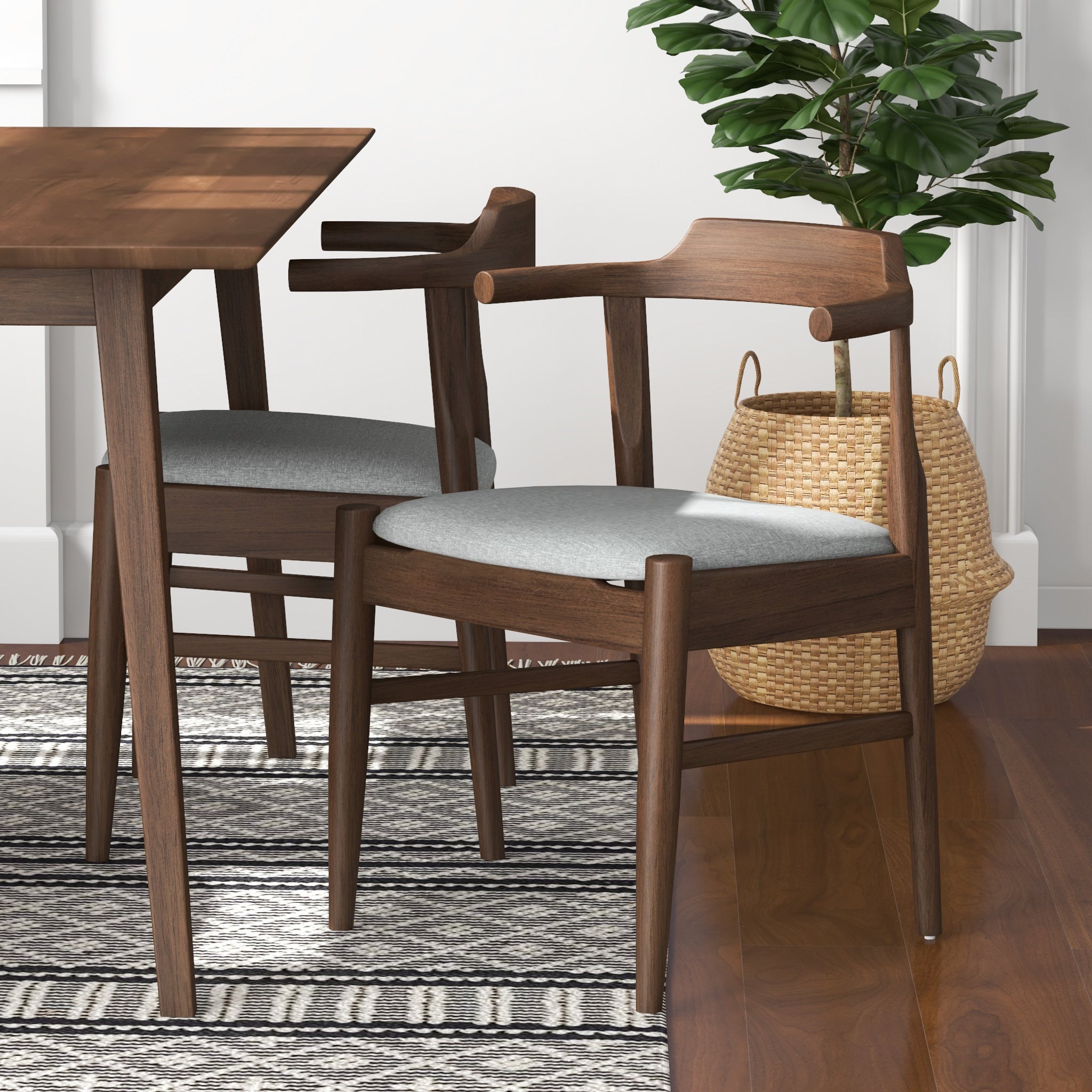 Alpine Large Walnut Dining Set with 4 Sterling Grey Dining Chairs