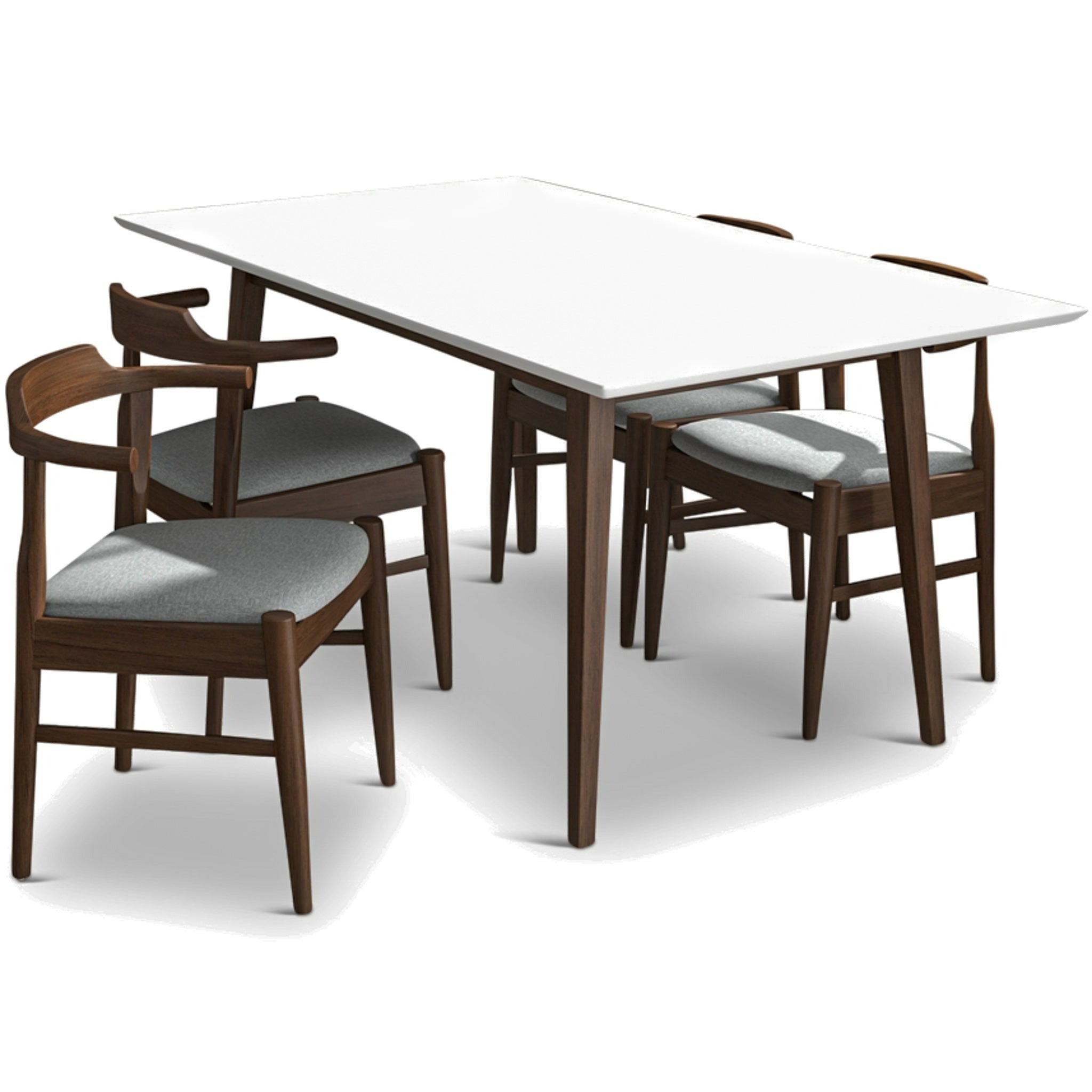 Alpine Large White Dining Set with 4 Sterling Grey Dining Chairs