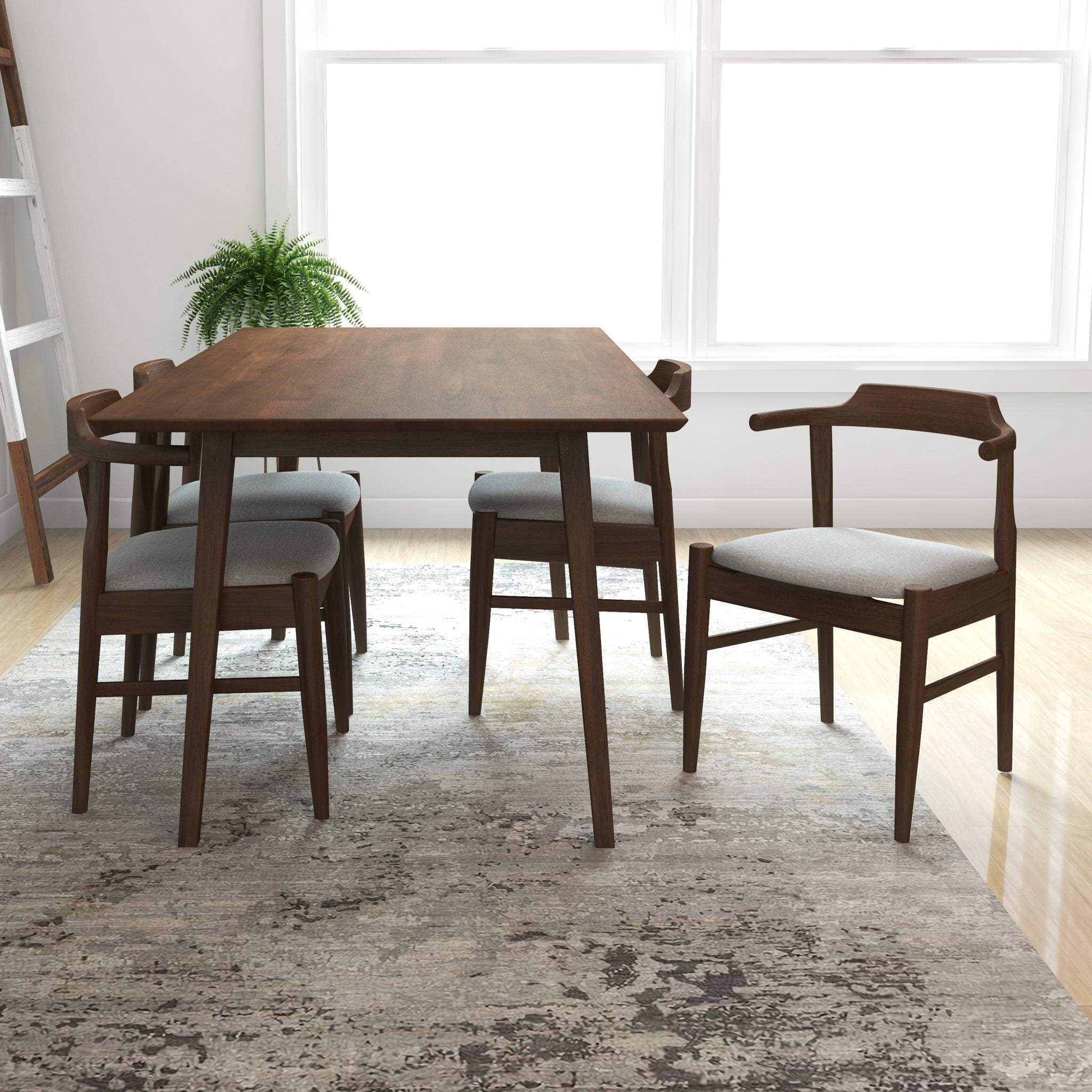 Adira Large Walnut Dining Set with 4 Zola Grey Dining Chairs