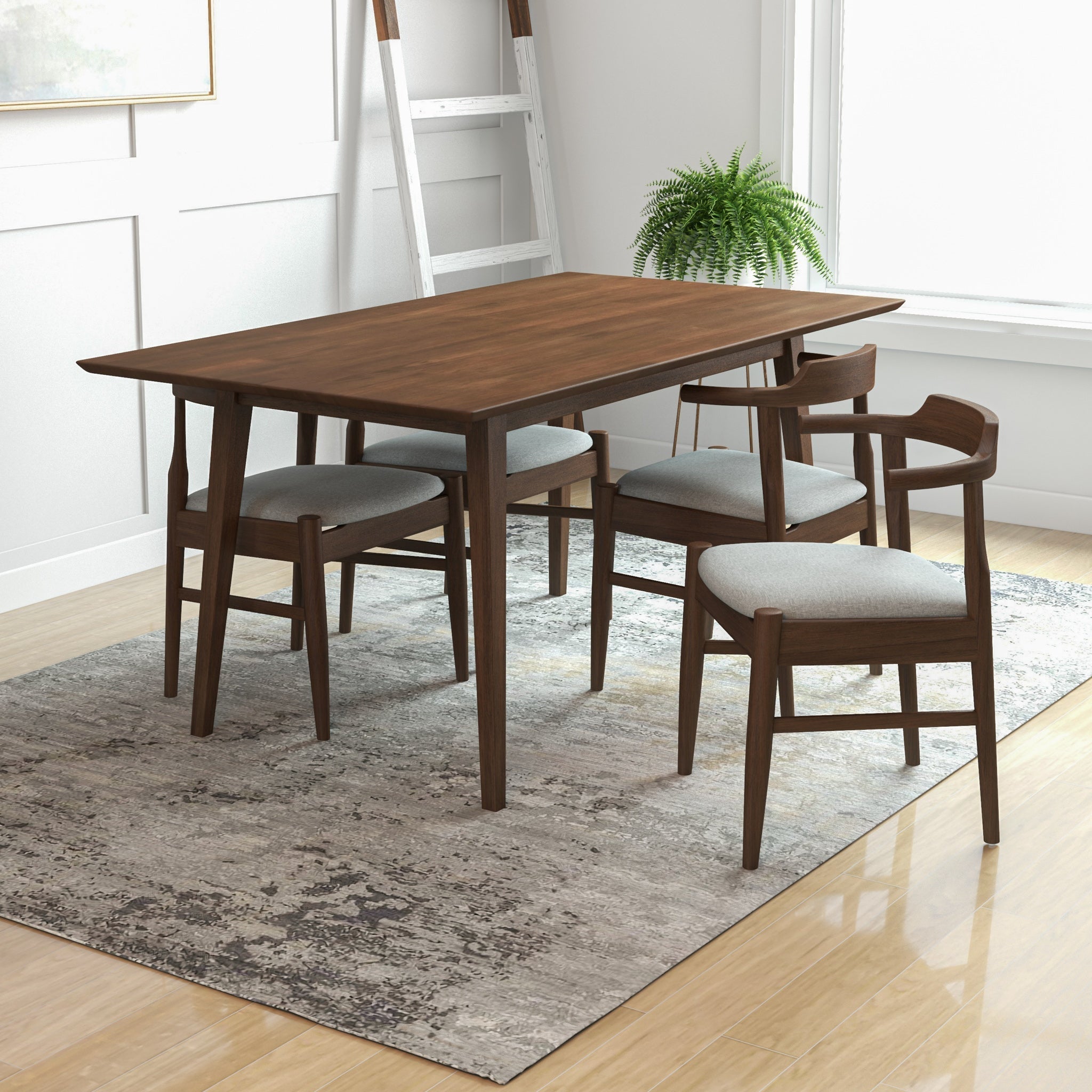 Adira Large Walnut Dining Set with 4 Zola Grey Dining Chairs