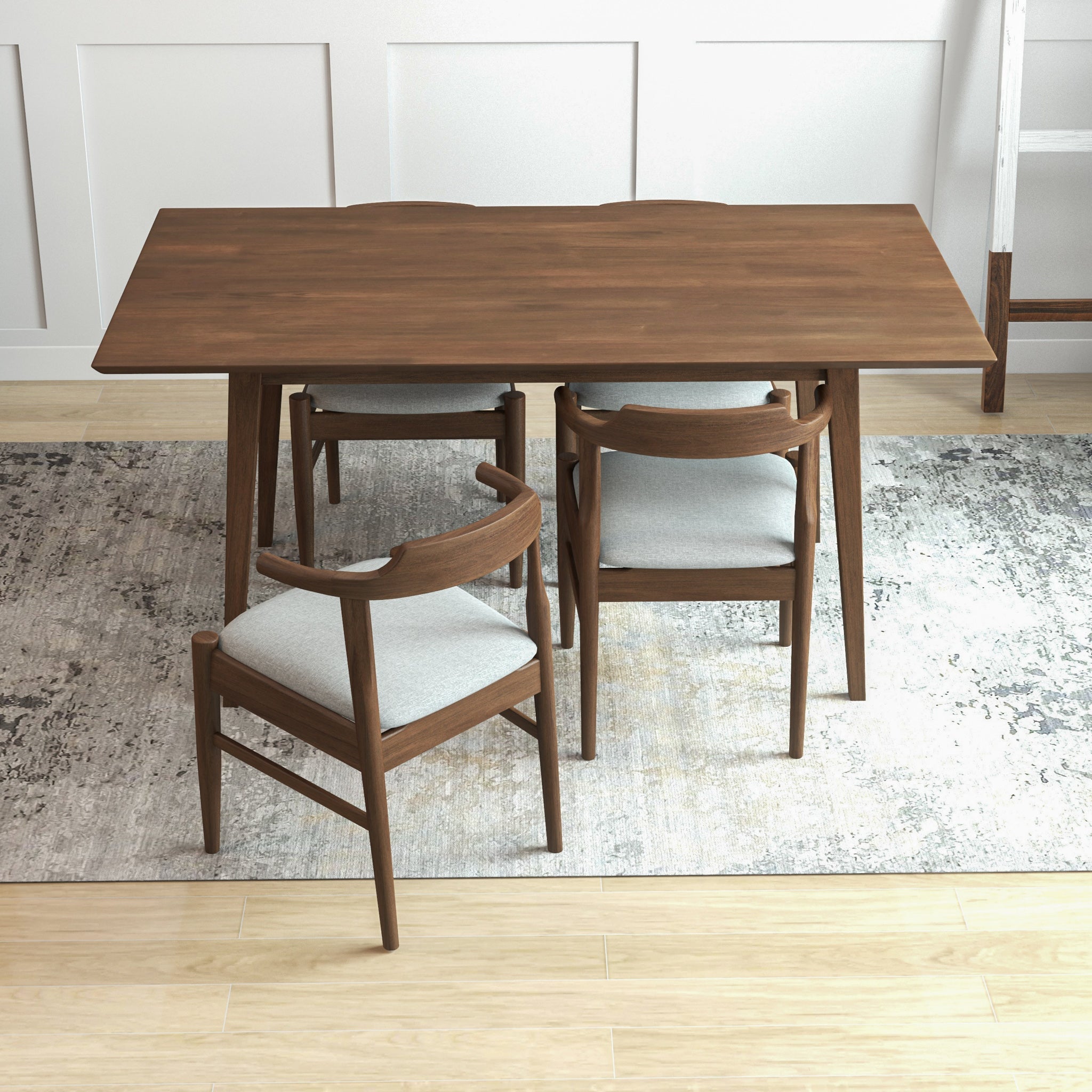 Adira Large Walnut Dining Set with 4 Zola Grey Dining Chairs