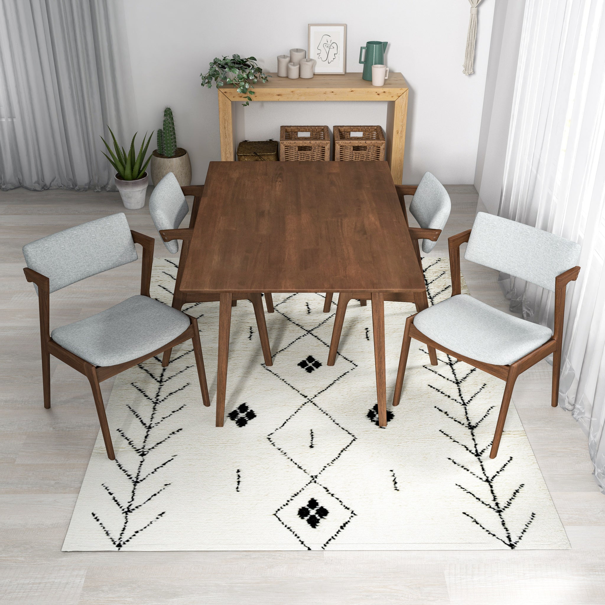 Adira Small Walnut Dining Set with 4 Ricco Light Grey Dining Chairs