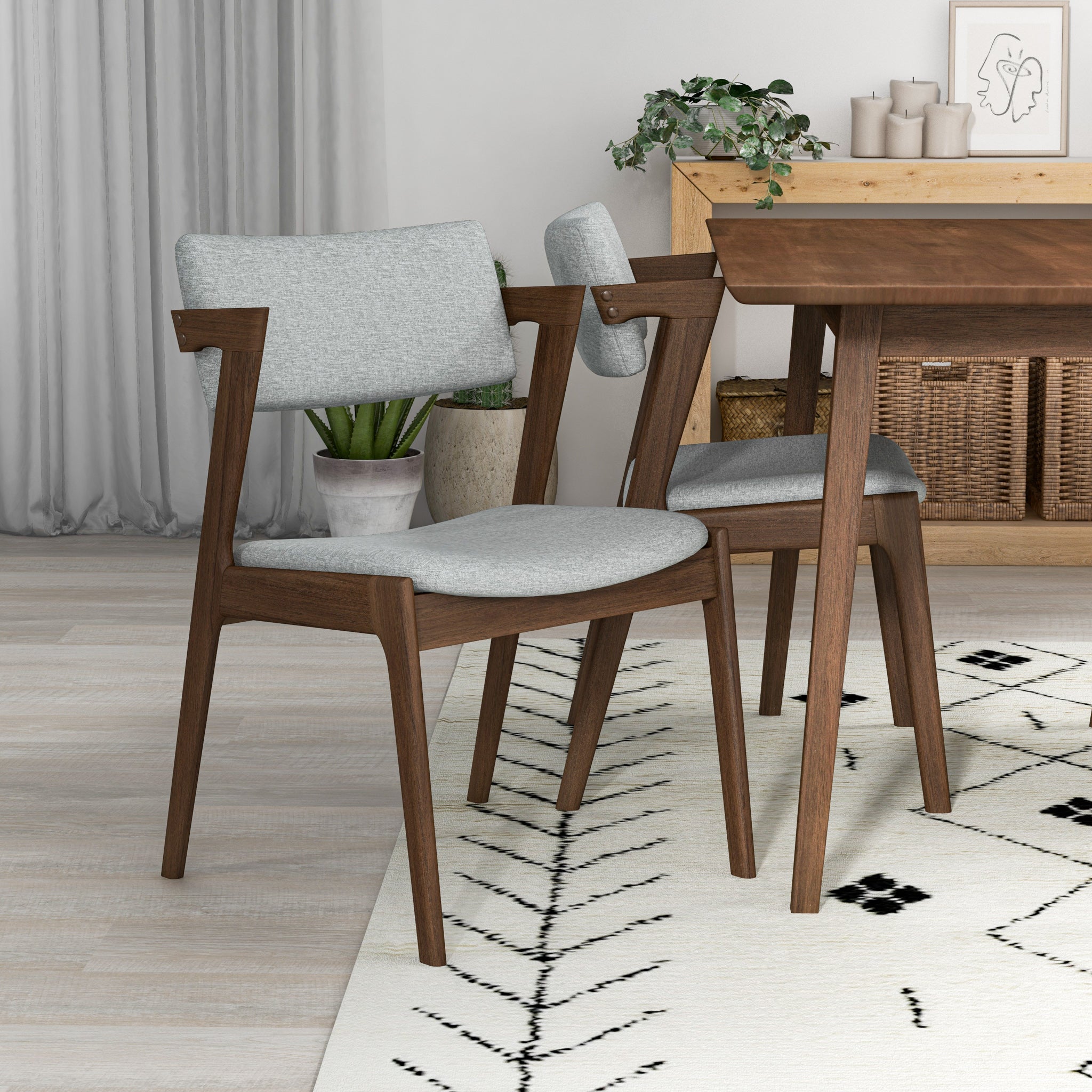 Adira Small Walnut Dining Set with 4 Ricco Light Grey Dining Chairs