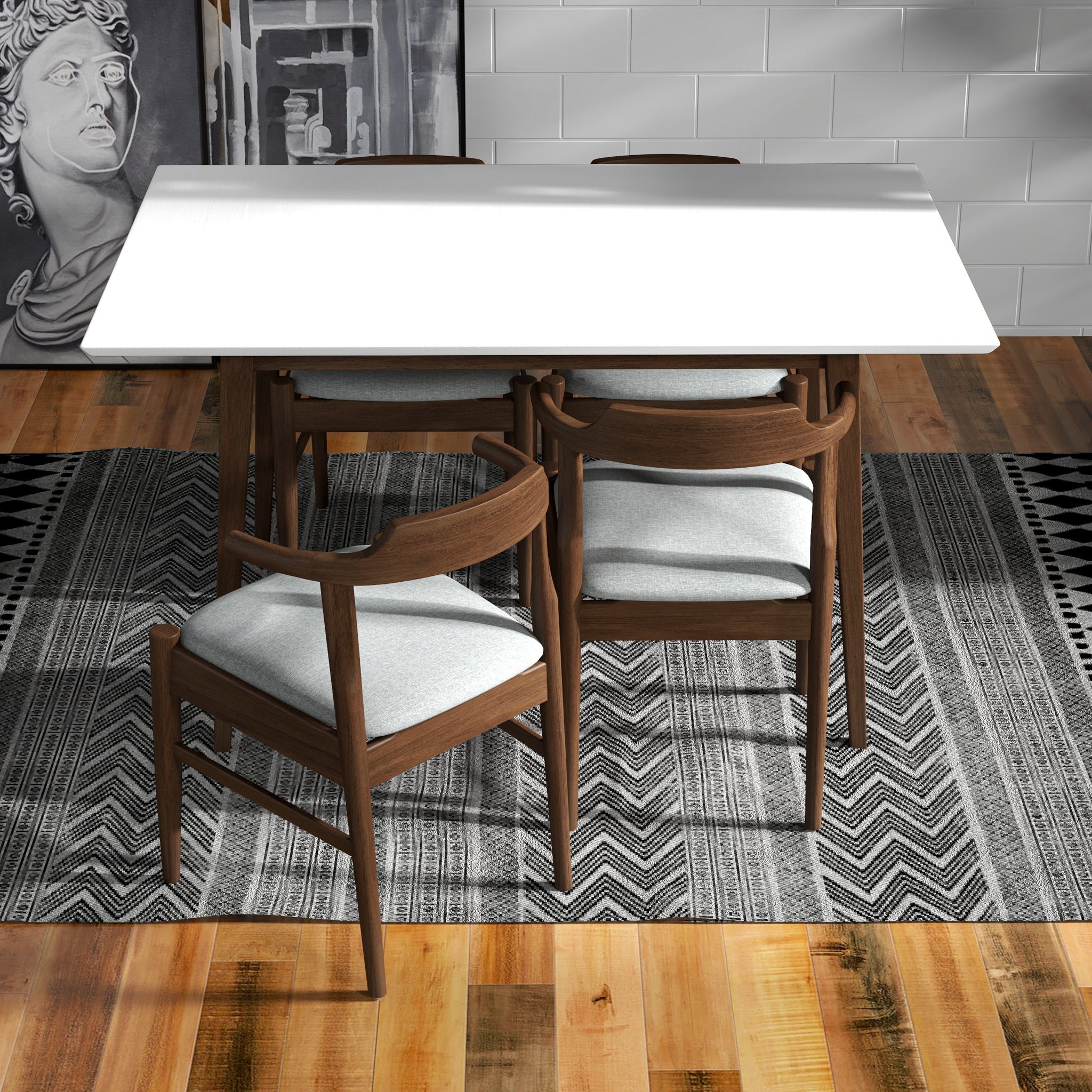 Alpine Small White Top Dining Set with 4 Sterling Grey Dining Chairs