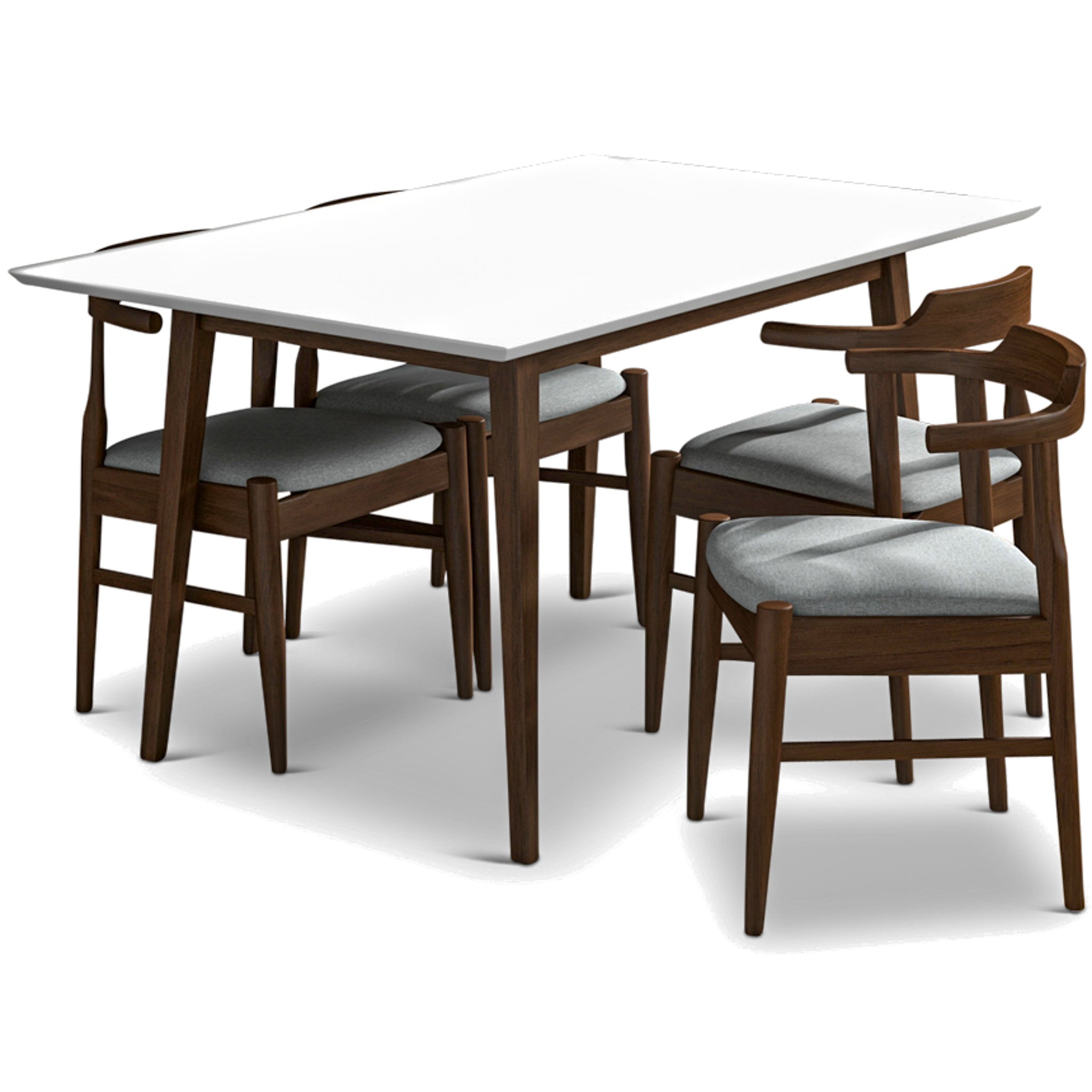 Alpine Small White Top Dining Set with 4 Sterling Grey Dining Chairs