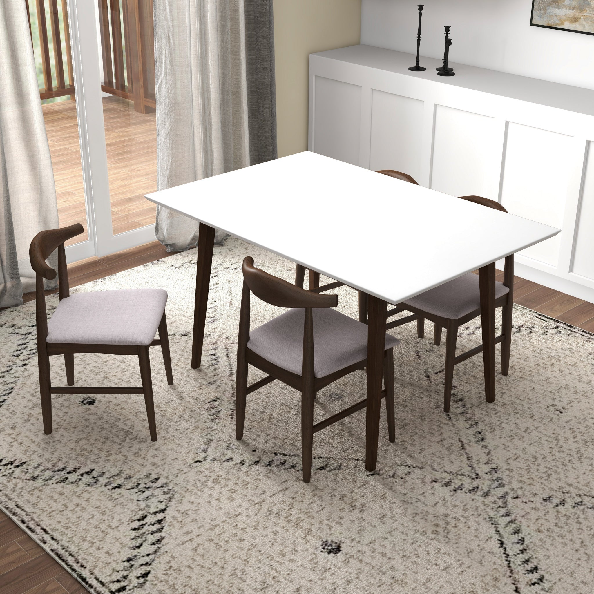 Adira Small White Dining Set with 4 Winston Beige Dining Chairs