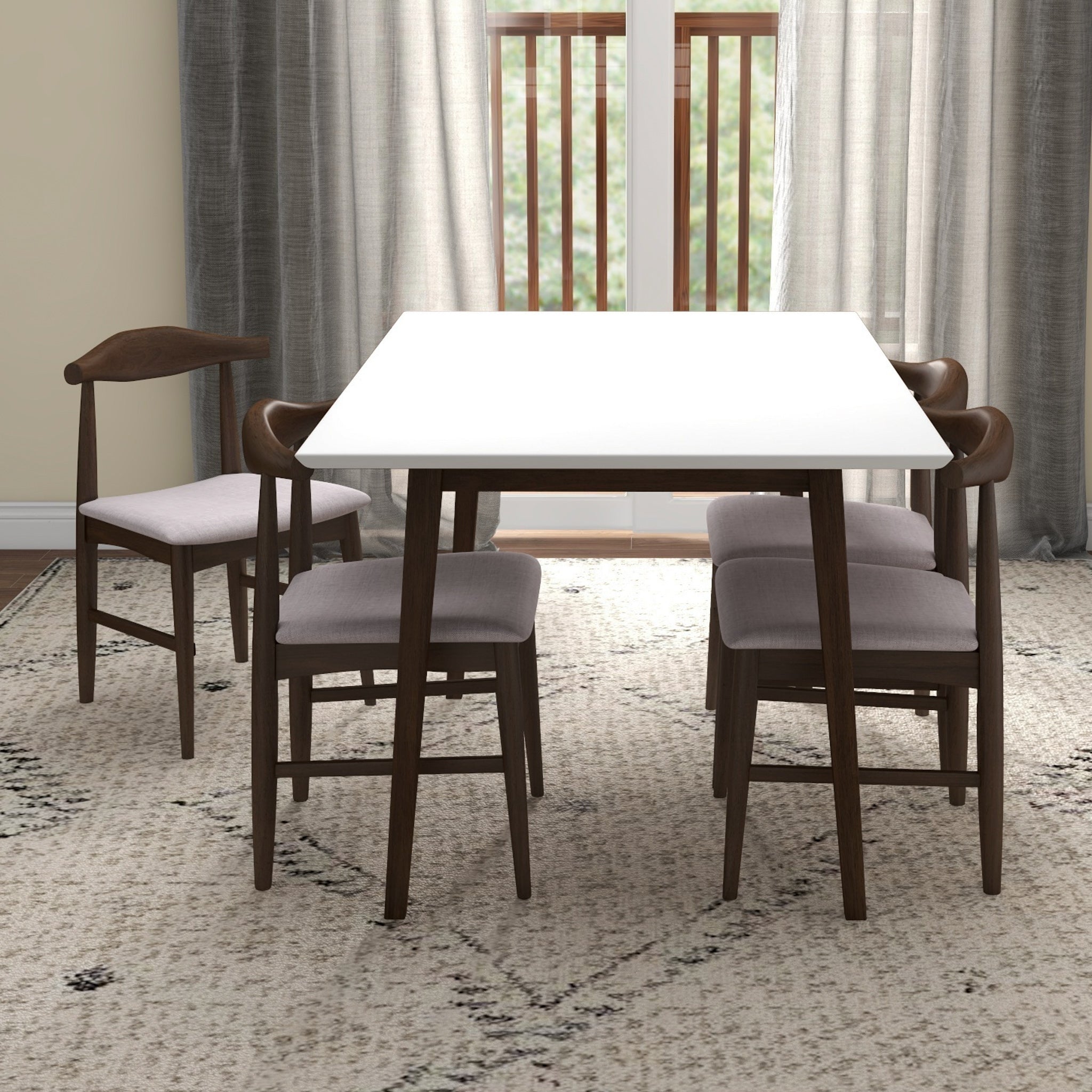 Adira Small White Dining Set with 4 Winston Beige Dining Chairs