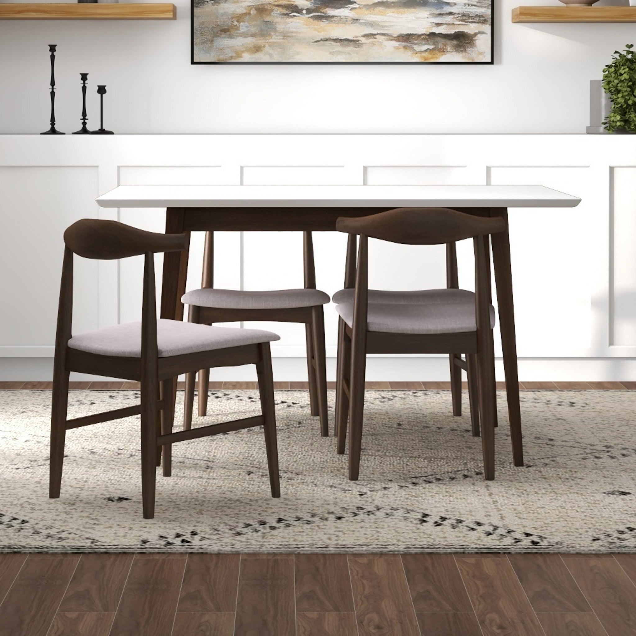 Adira Small White Dining Set with 4 Winston Beige Dining Chairs