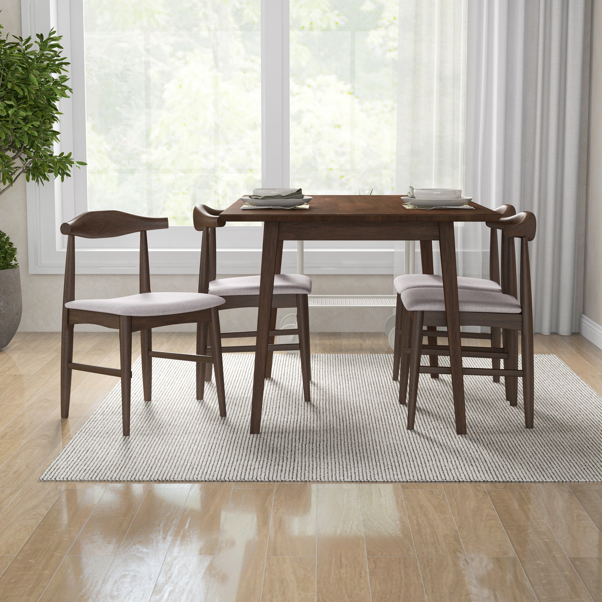 Adira Small Walnut Dining Set with 4 Winston Beige Dining Chairs