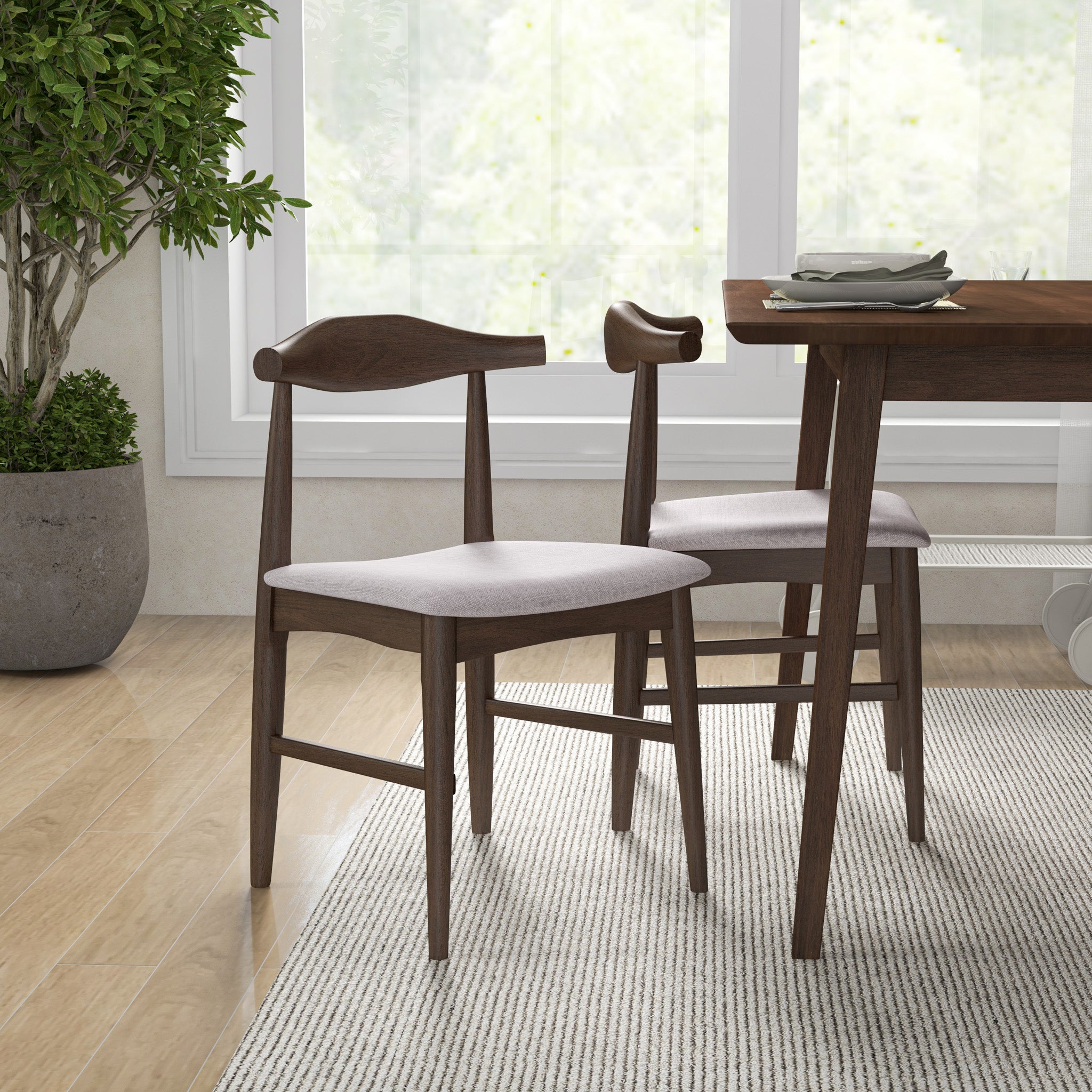 Adira Small Walnut Dining Set with 4 Winston Beige Dining Chairs