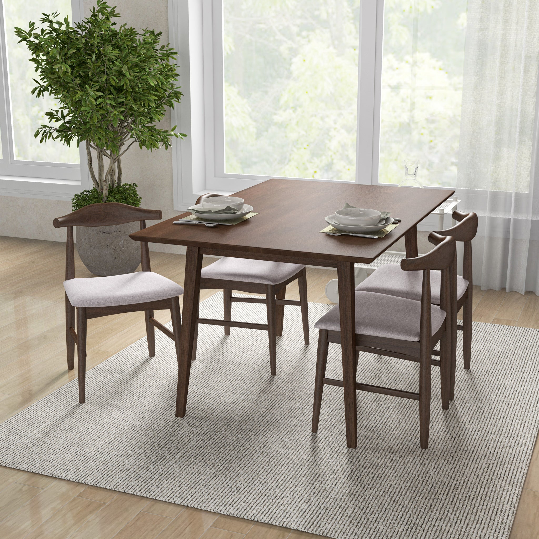 Adira Small Walnut Dining Set with 4 Winston Beige Dining Chairs