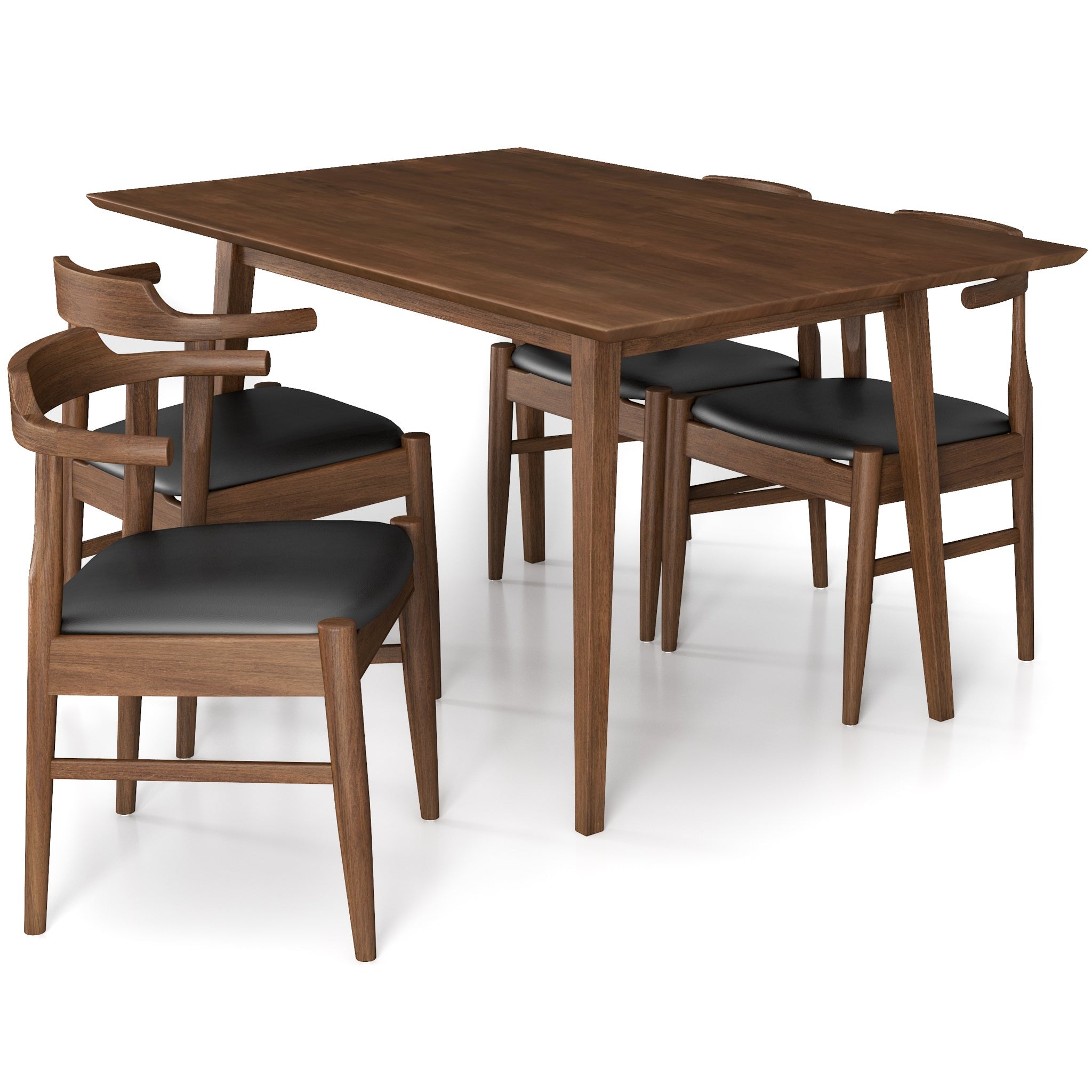 Adira Small Walnut Dining Set with 4 Zola Black Leather Dining Chairs