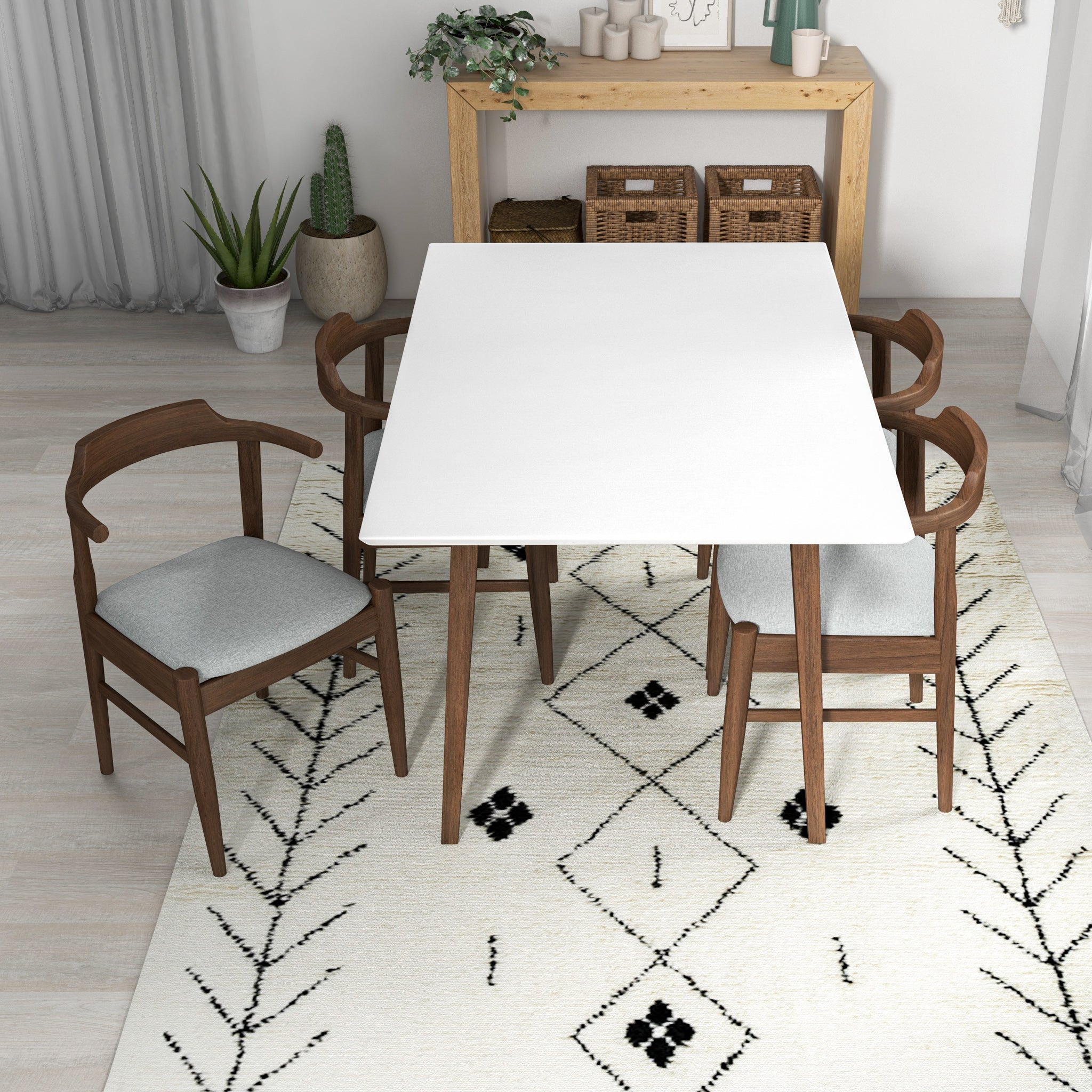 Adira Small White Dining Set with 4 Zola Grey Dining Chairs