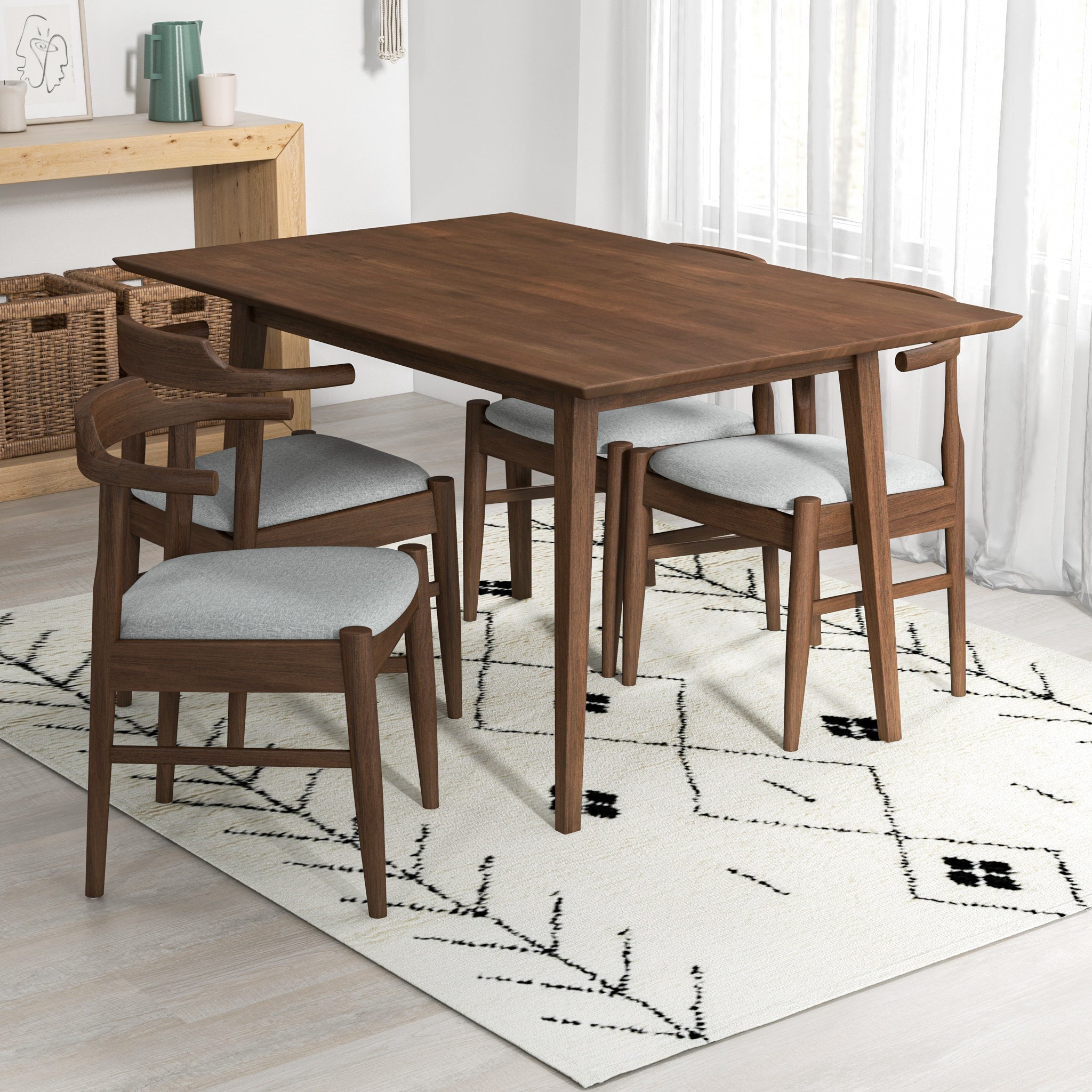 Adira Small Walnut Dining Set with 4 Zola Grey Dining Chairs