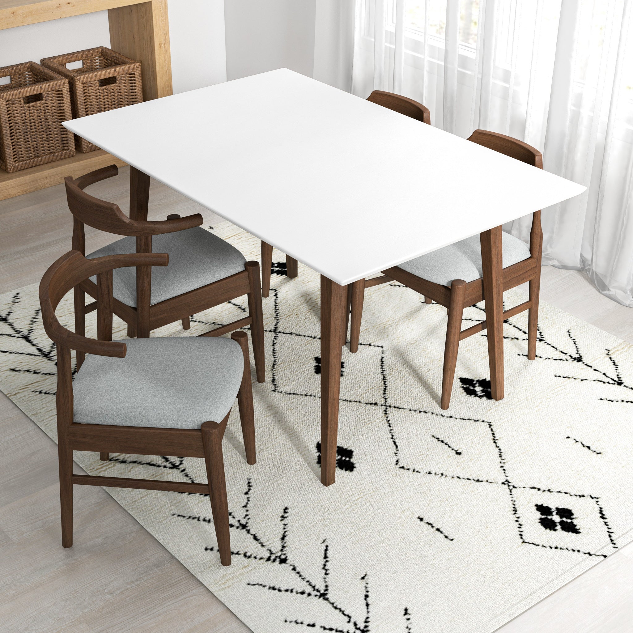 Adira Small White Dining Set with 4 Zola Grey Dining Chairs