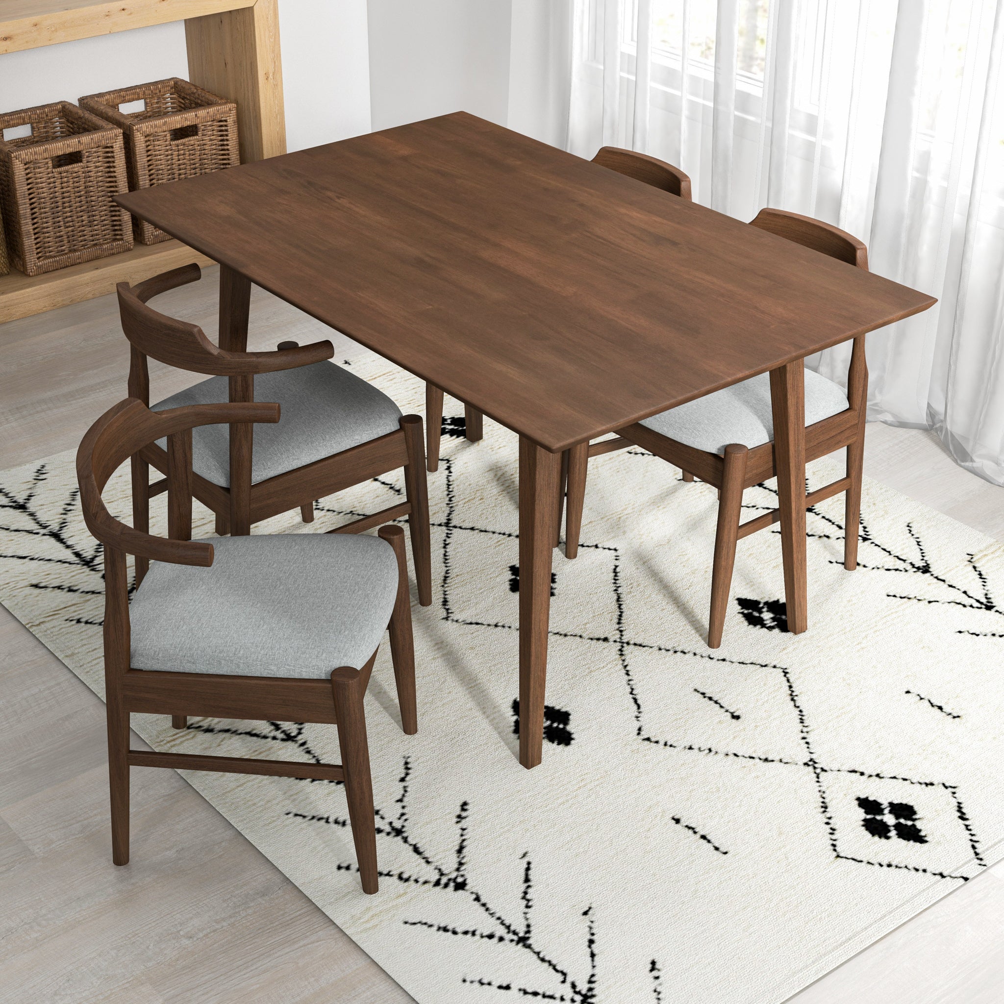 Adira Small Walnut Dining Set with 4 Zola Grey Dining Chairs