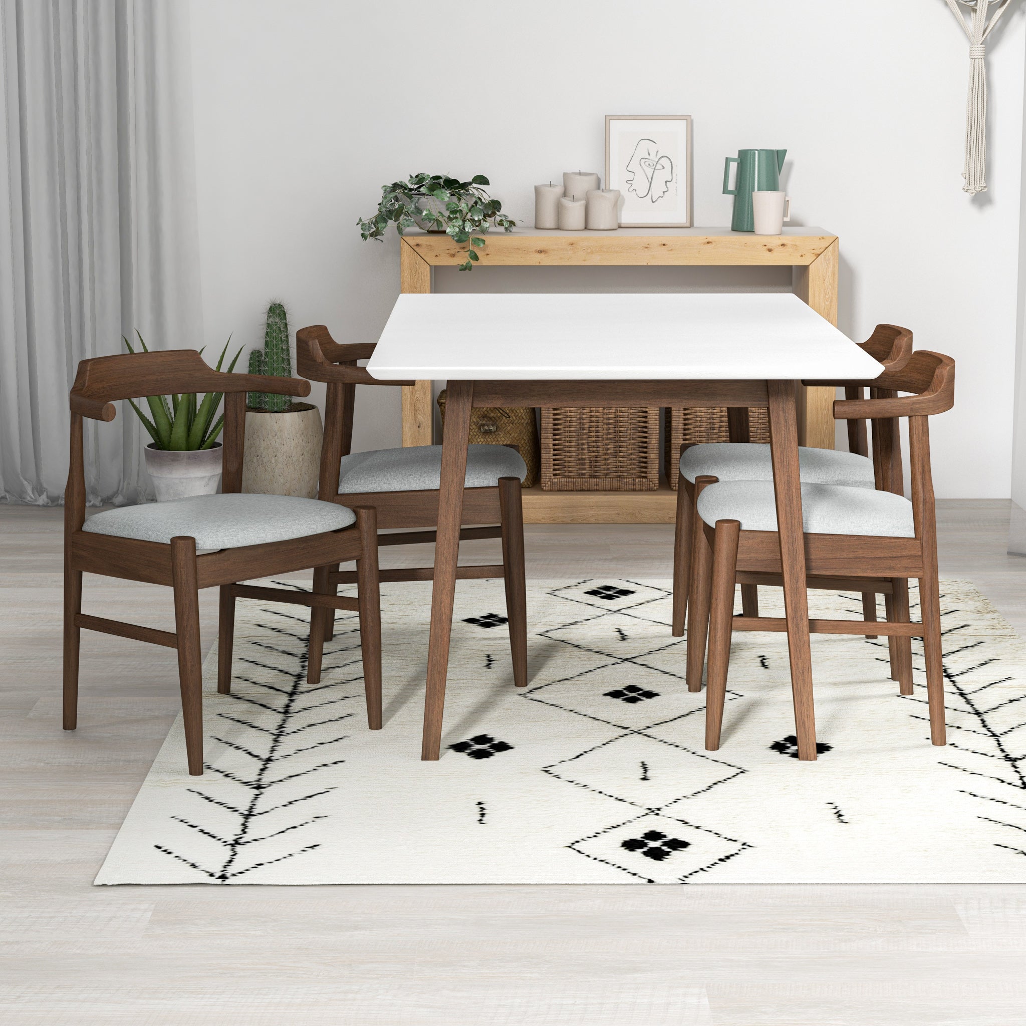 Adira Small White Dining Set with 4 Zola Grey Dining Chairs