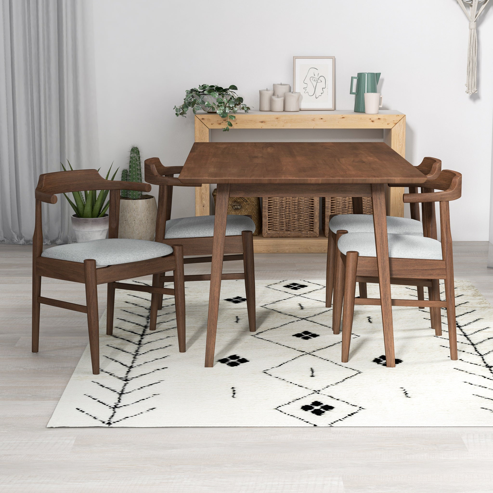 Adira Small Walnut Dining Set with 4 Zola Grey Dining Chairs