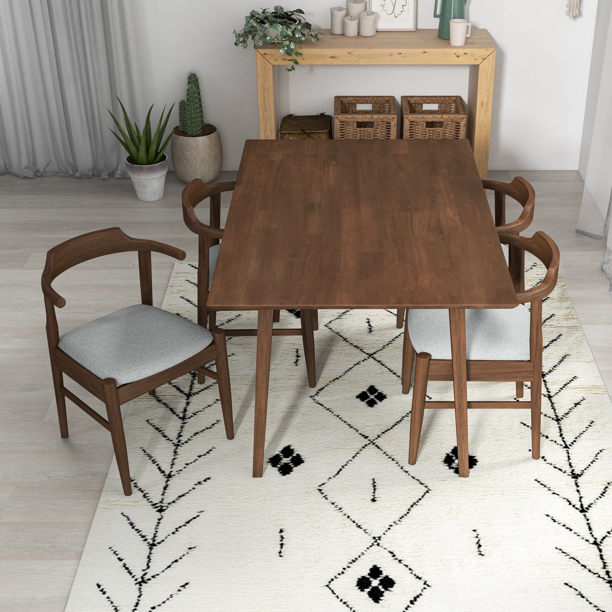 Adira Small Walnut Dining Set with 4 Zola Grey Dining Chairs