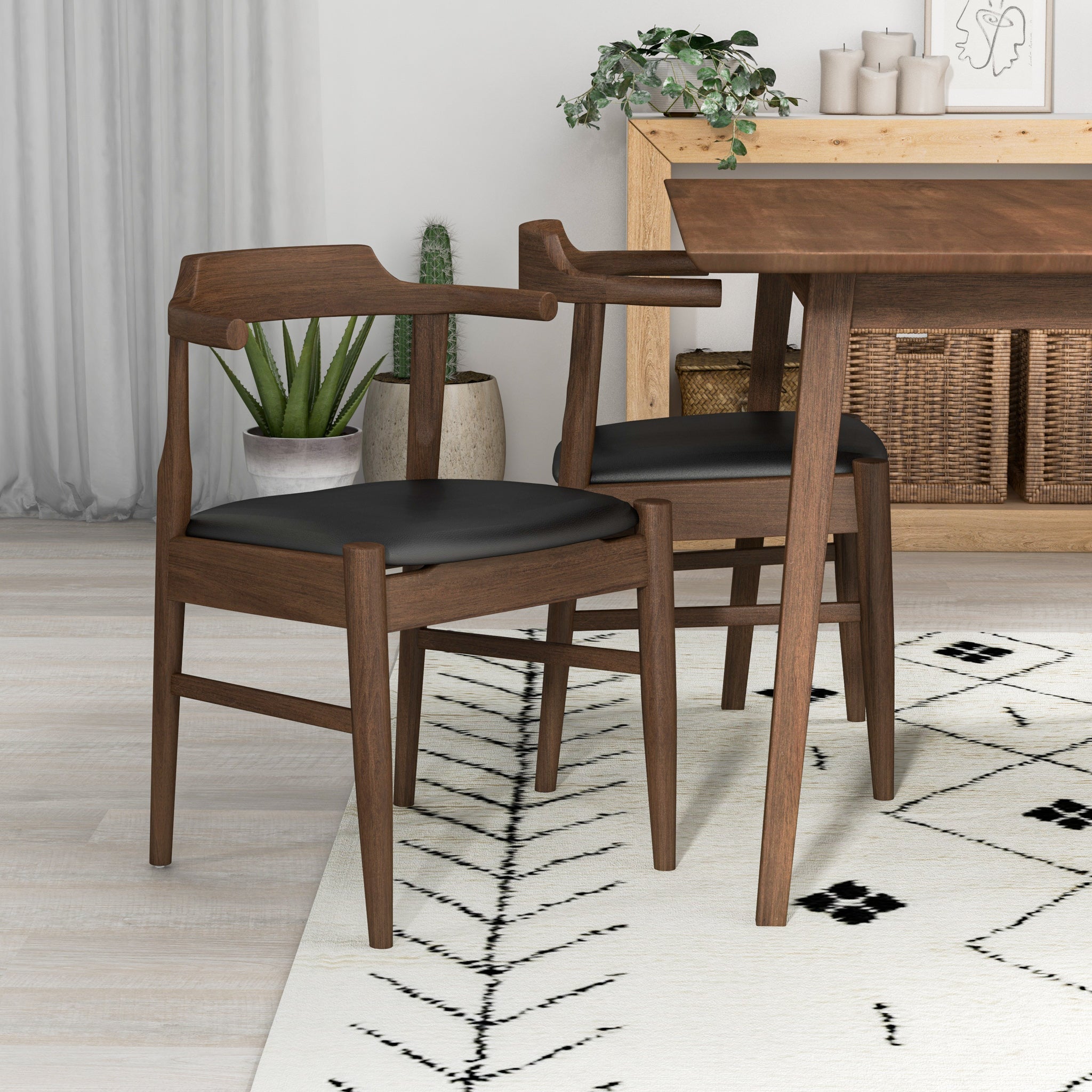 Adira Small Walnut Dining Set with 4 Zola Black Leather Dining Chairs