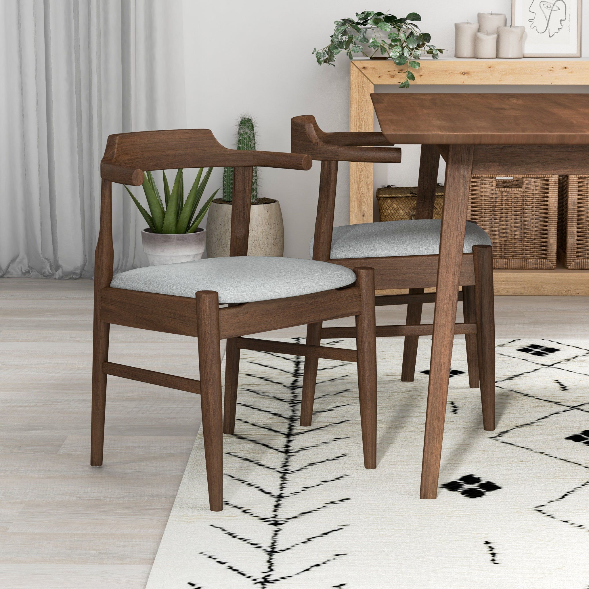 Adira Small Walnut Dining Set with 4 Zola Grey Dining Chairs