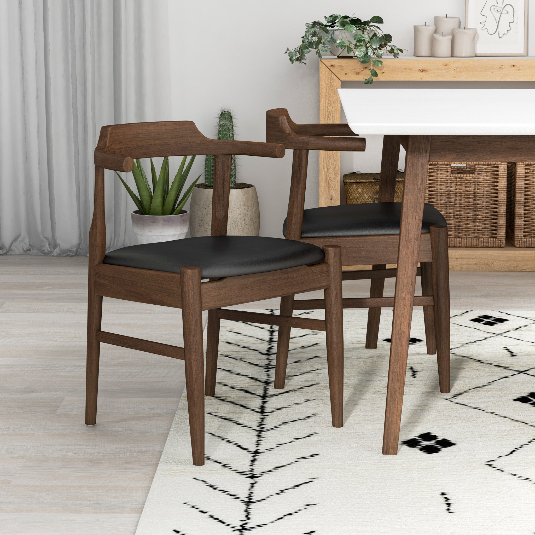 Adira Small White Dining Set with 4 Zola Black Leather Dining Chairs