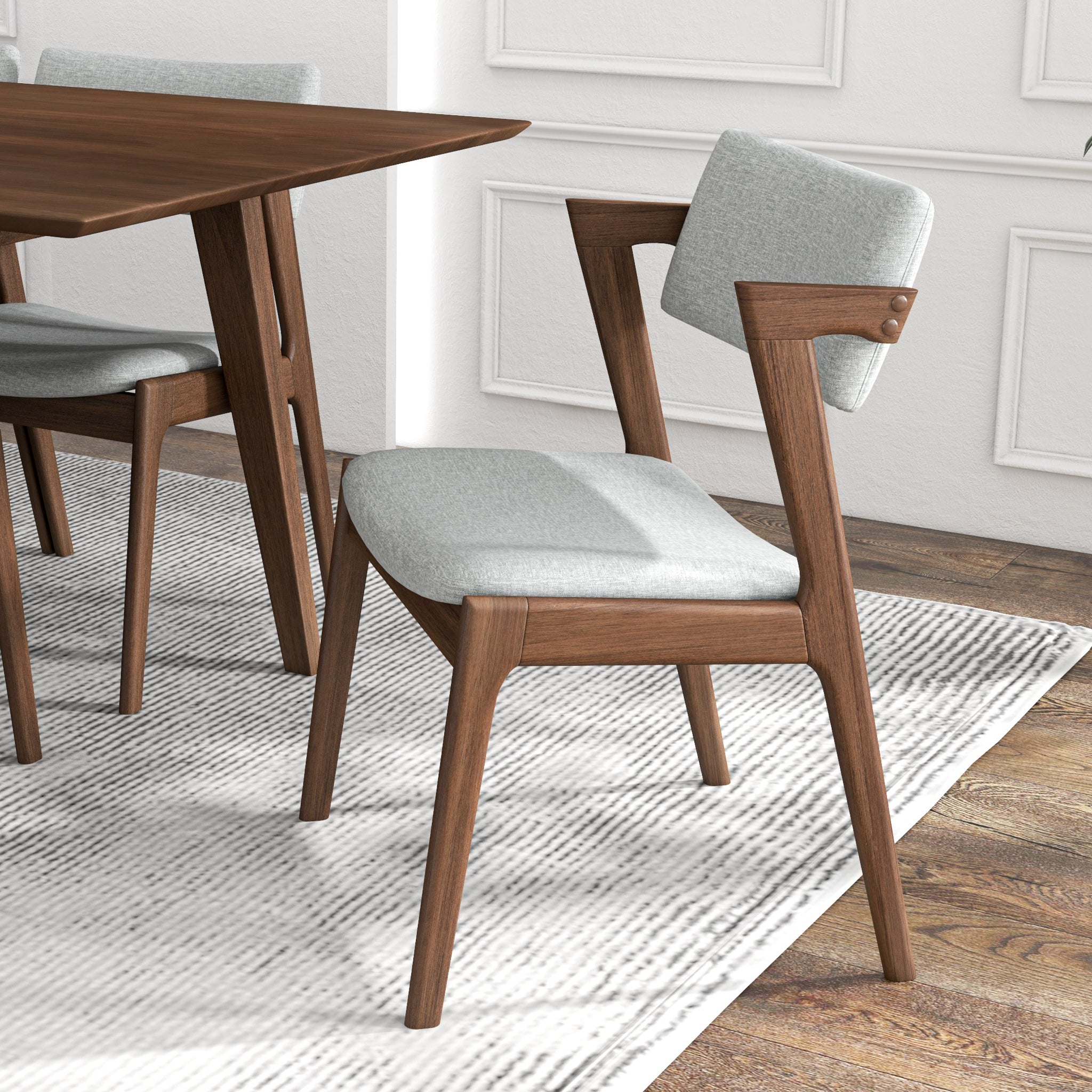 Adira XLarge Walnut Dining Set with 8 Ricco Light Grey Dining Chairs