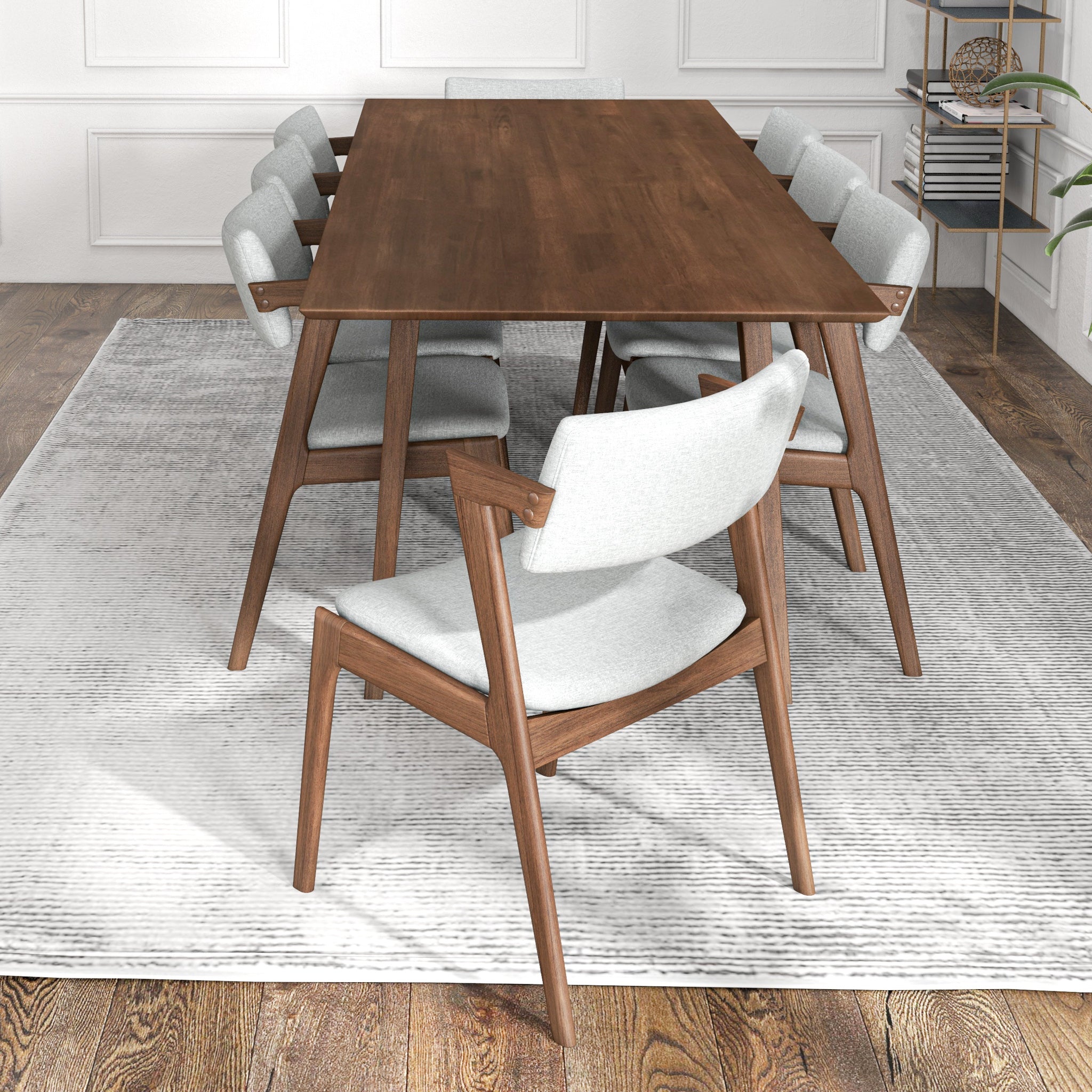 Adira XLarge Walnut Dining Set with 8 Ricco Light Grey Dining Chairs