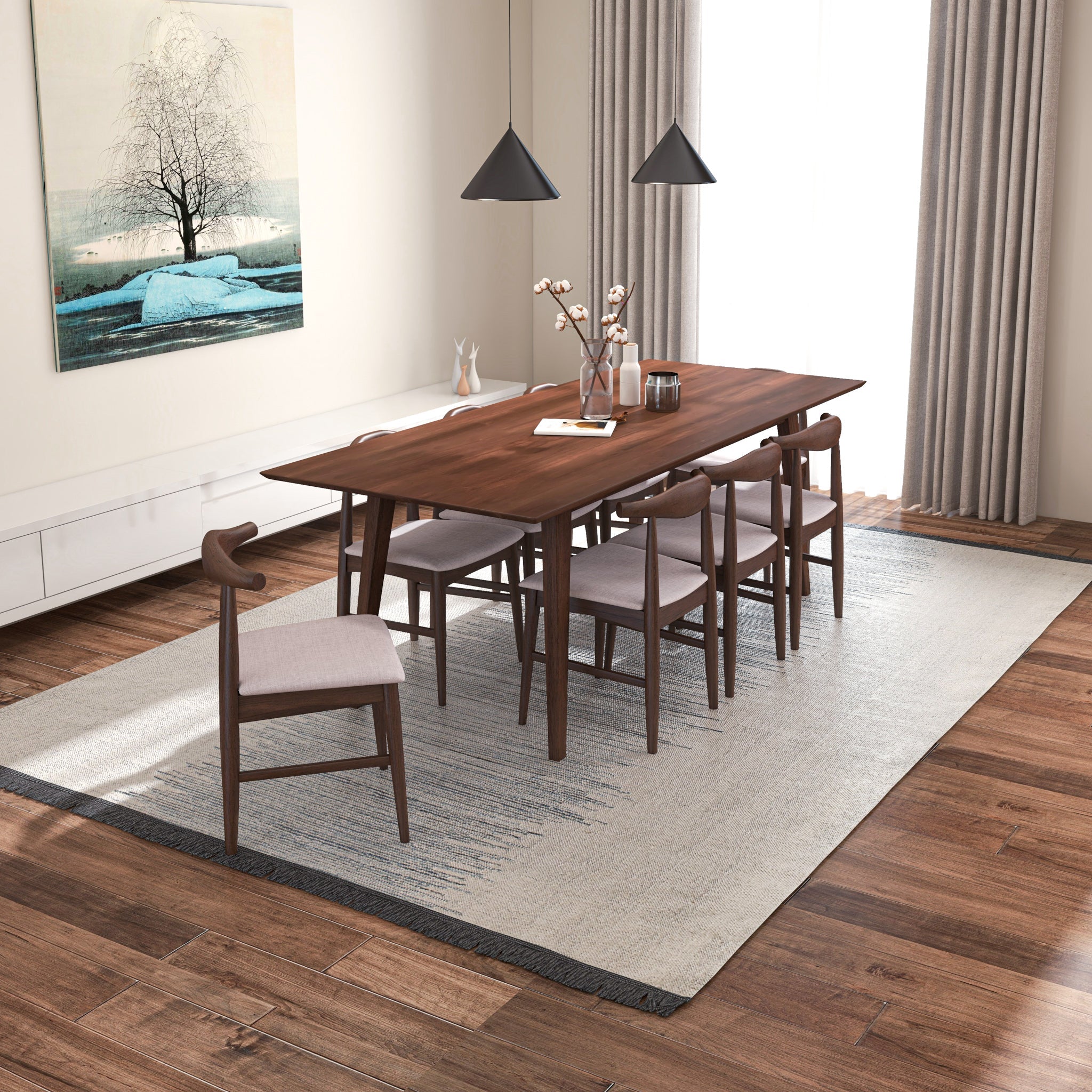 Dining Set, Adira XLarge Walnut Table with 8 Winston Beige Chairs