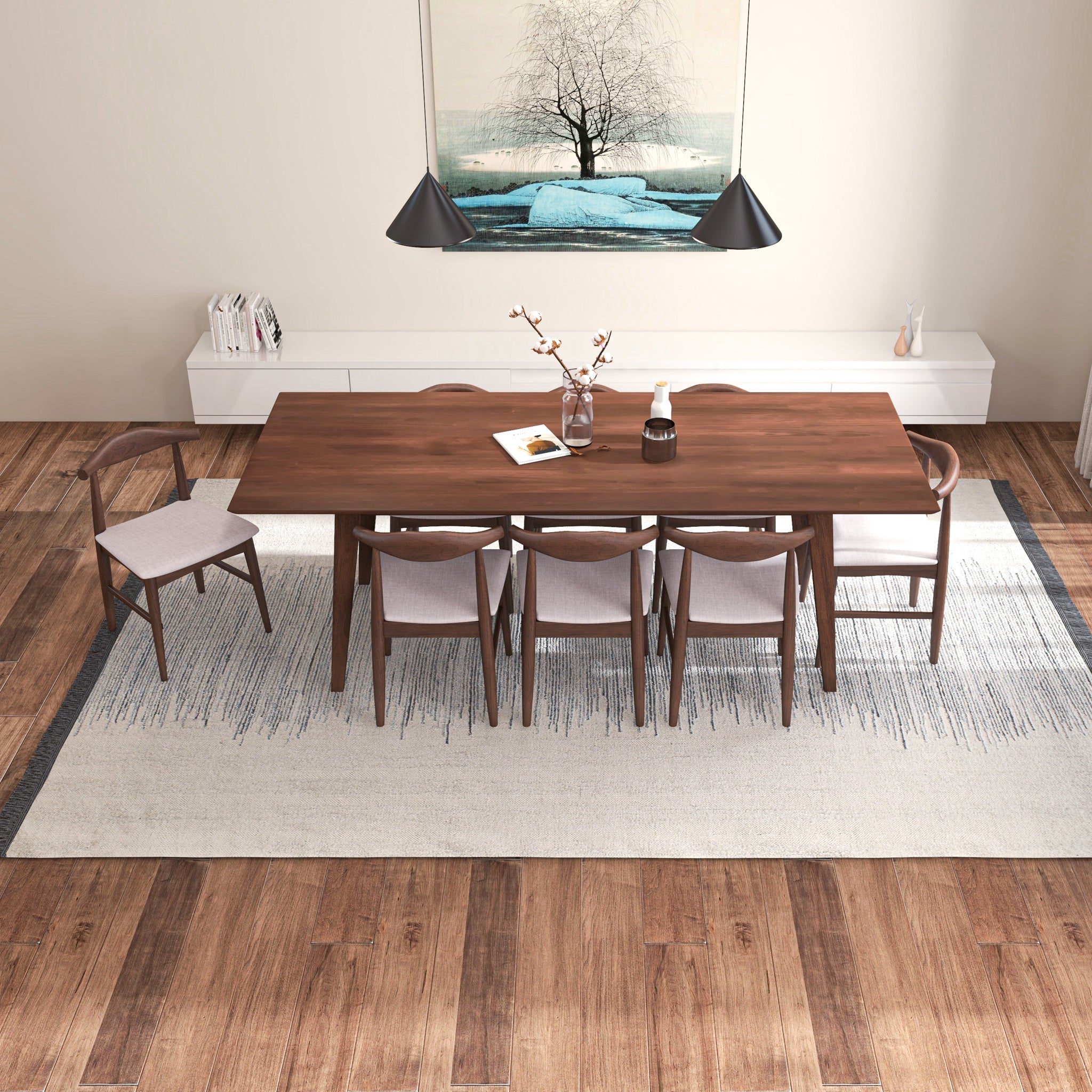 Dining Set, Adira XLarge Walnut Table with 8 Winston Beige Chairs