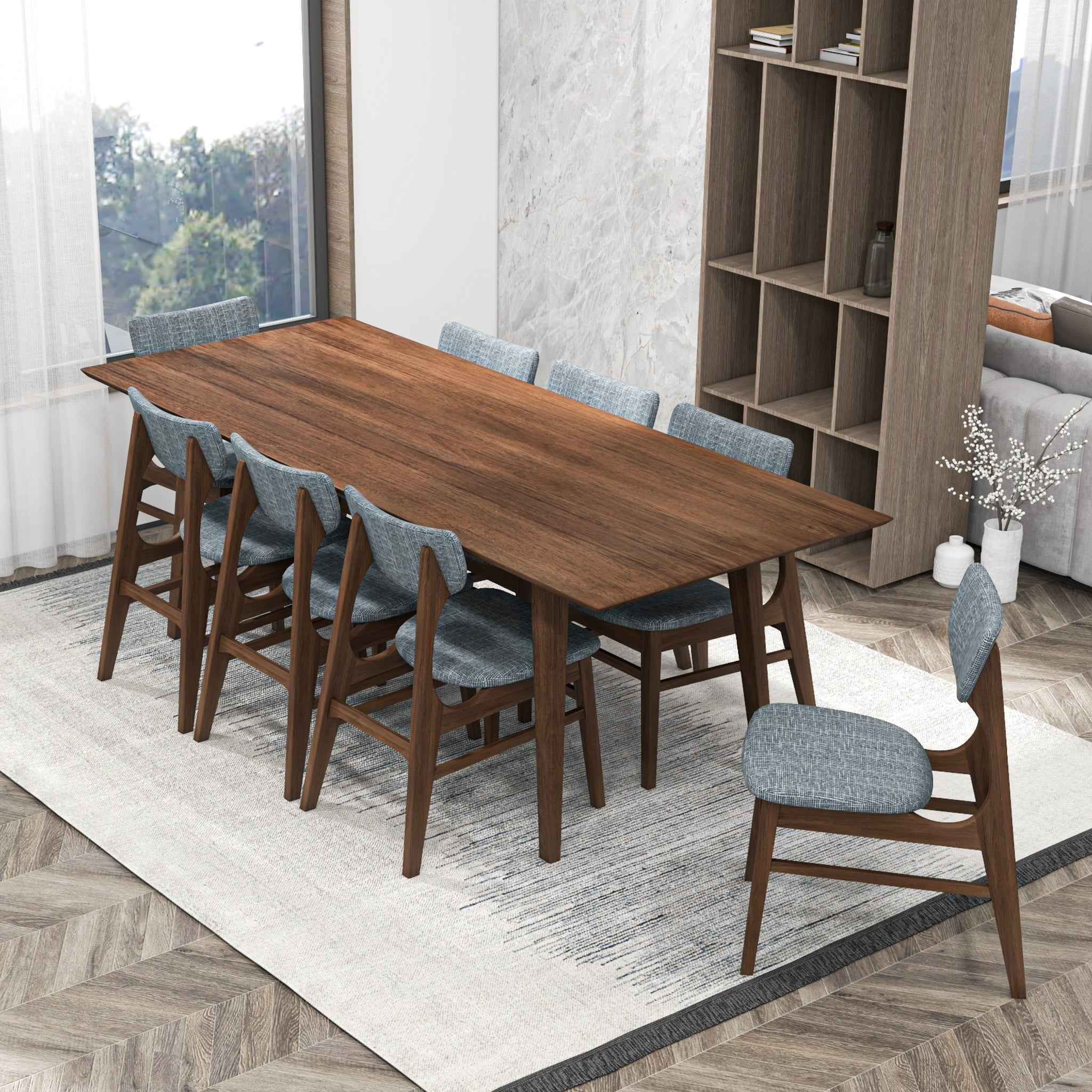 Adira XLarge Walnut Dining Set with 8 Collins Grey Dining Chairs