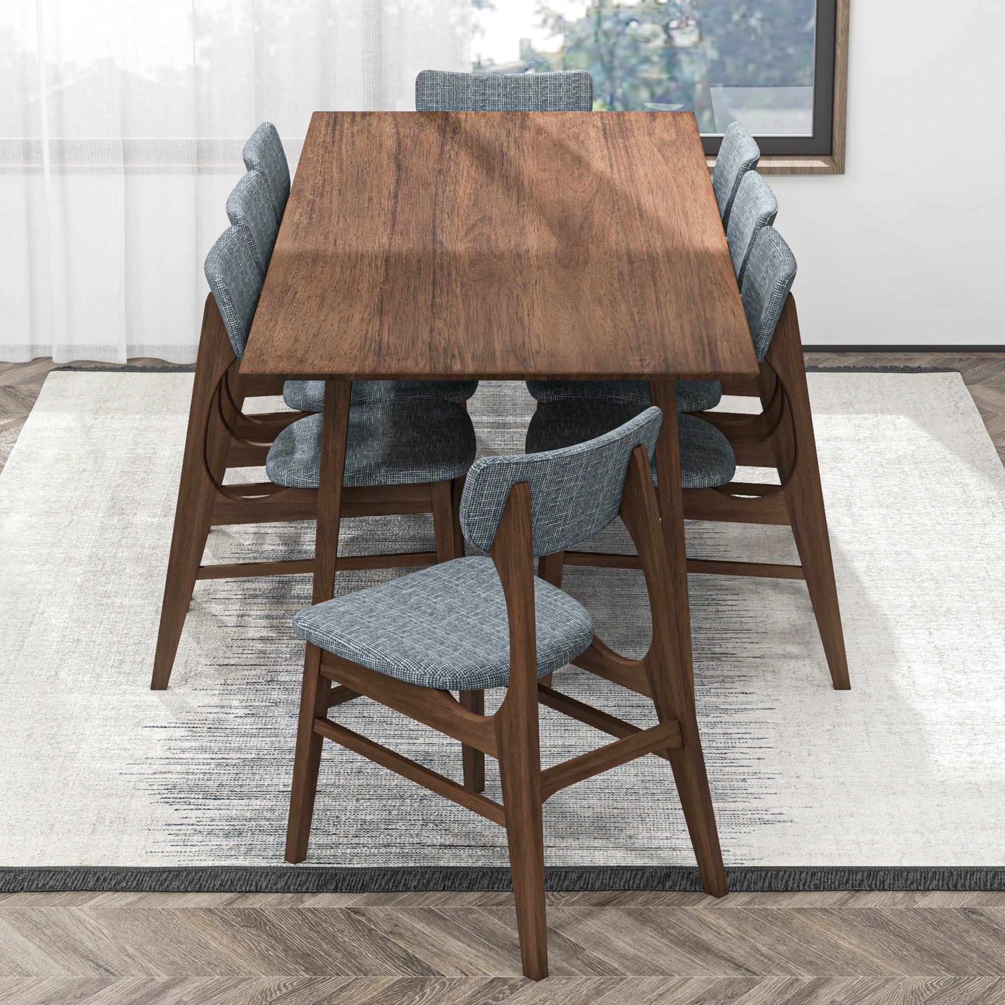 Adira XLarge Walnut Dining Set with 8 Collins Grey Dining Chairs