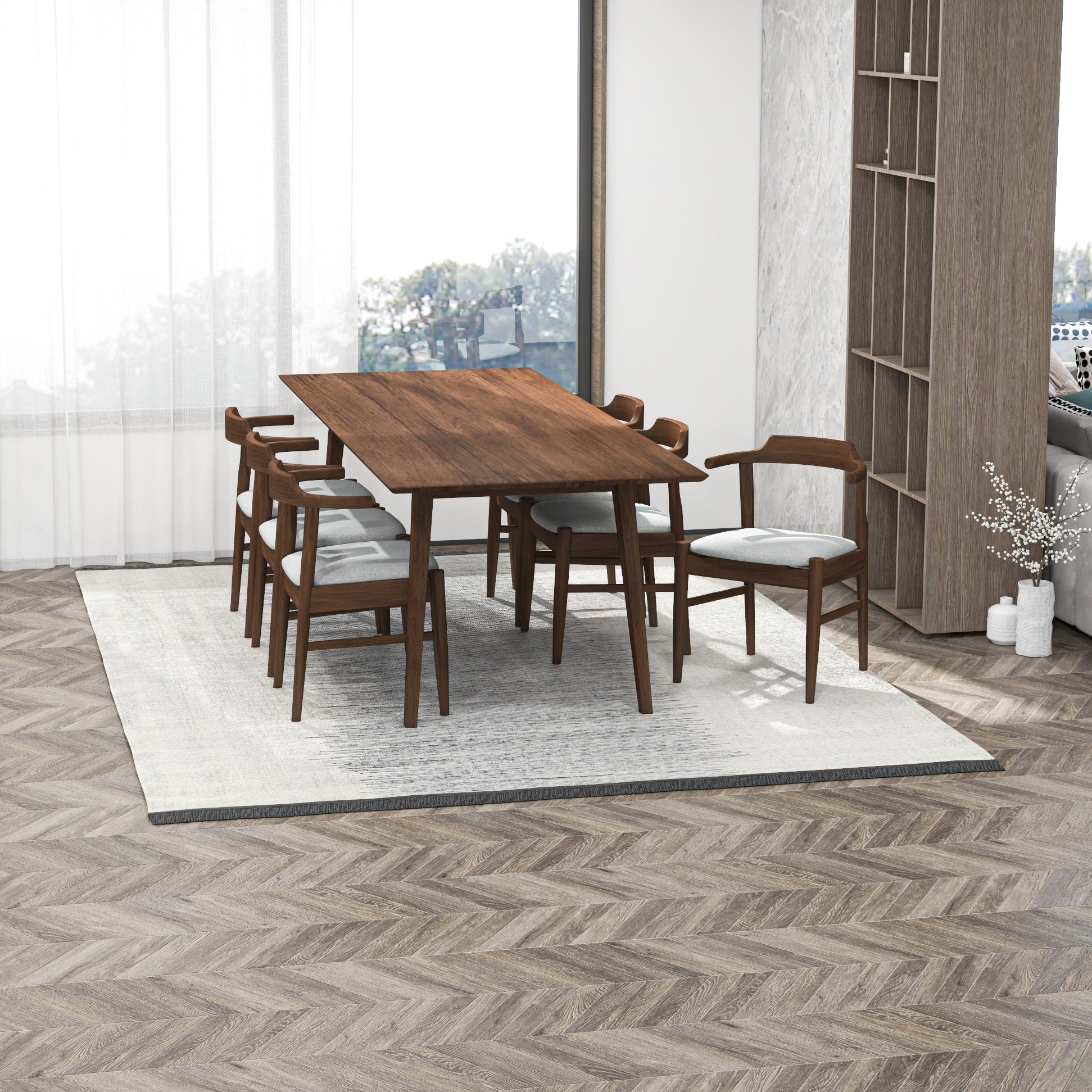 Adira XLarge Walnut Dining Set with 6 Zola Grey Dining Chairs