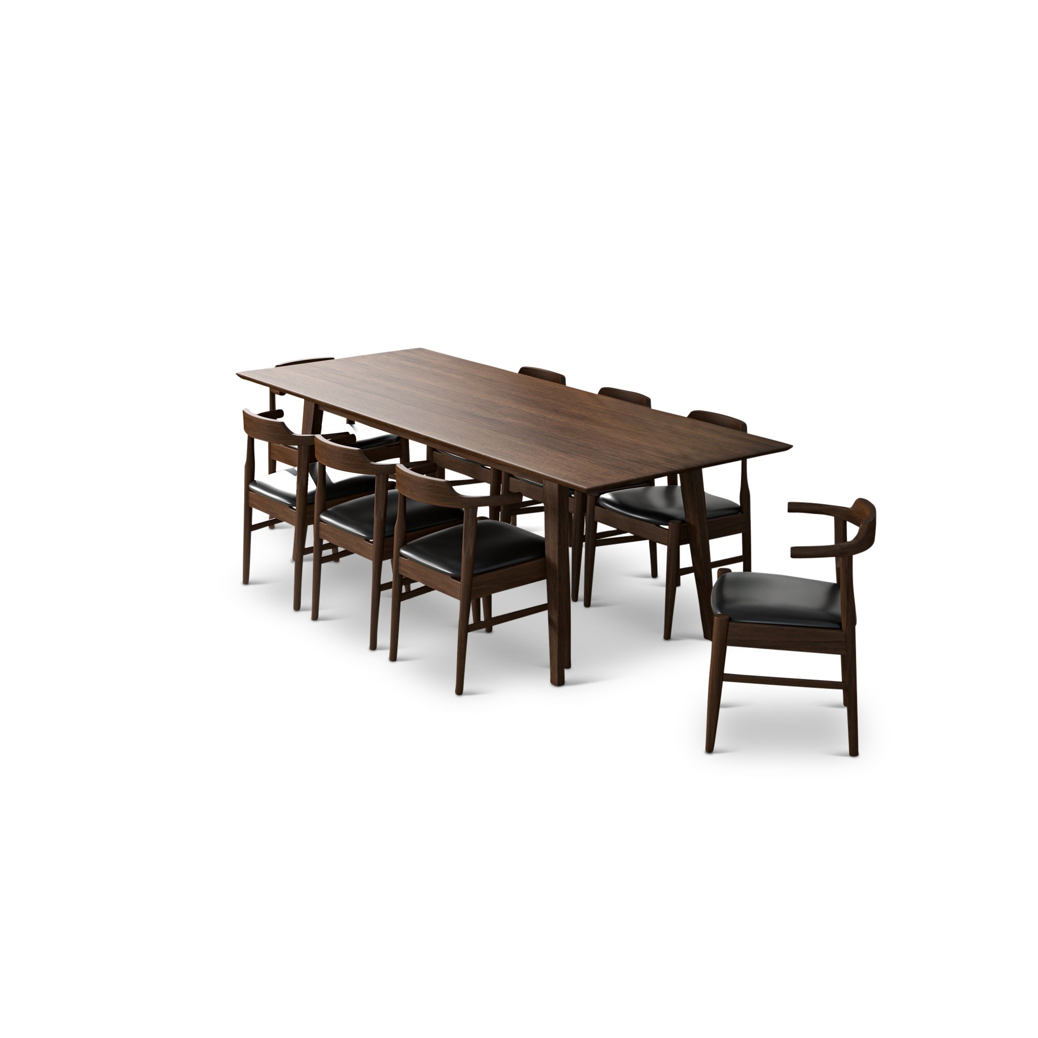 Adira XLarge Walnut Dining Set with 6 Zola Black Leather Dining Chairs