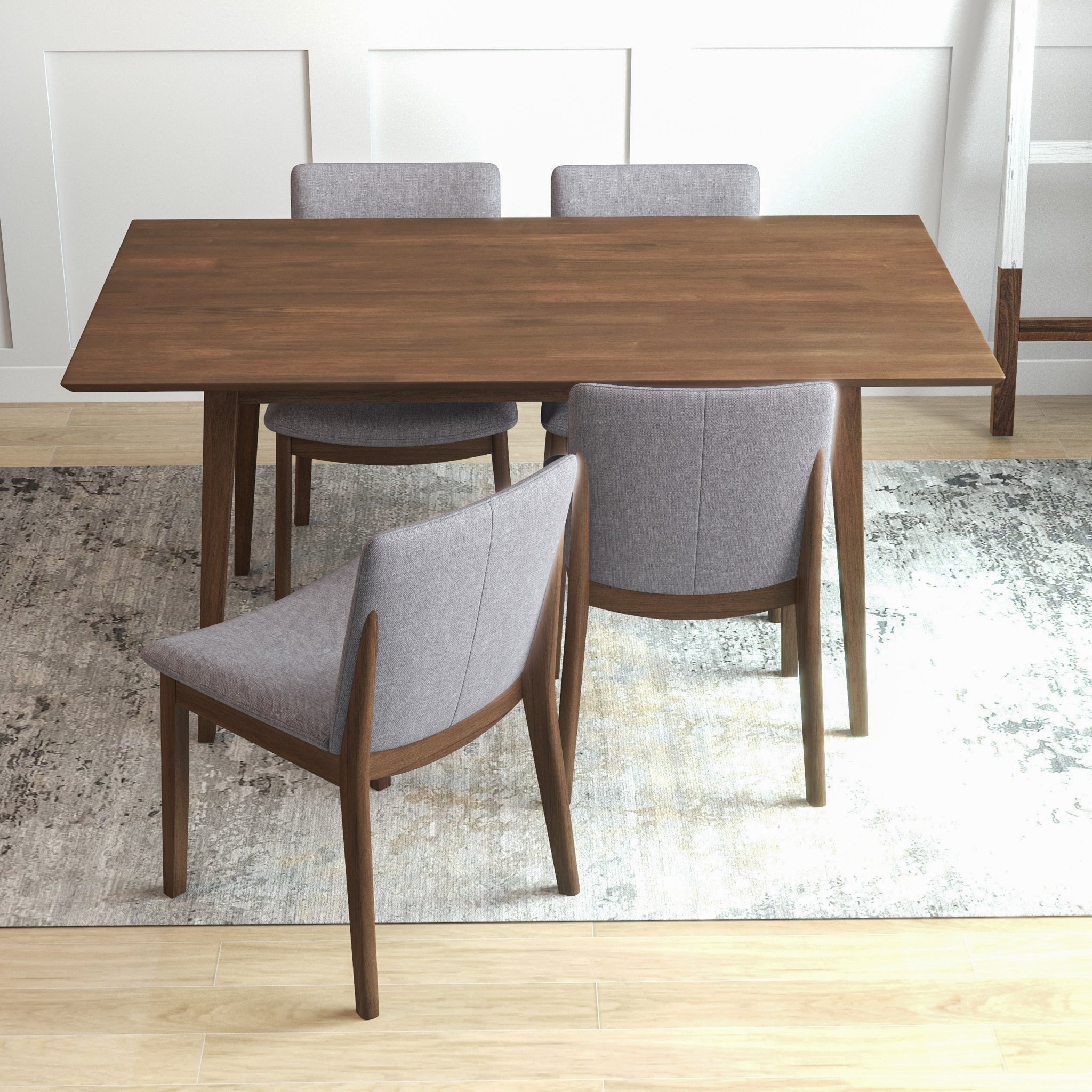 Adira Large Walnut Dining Set with 4 Virginia Grey Dining Chairs