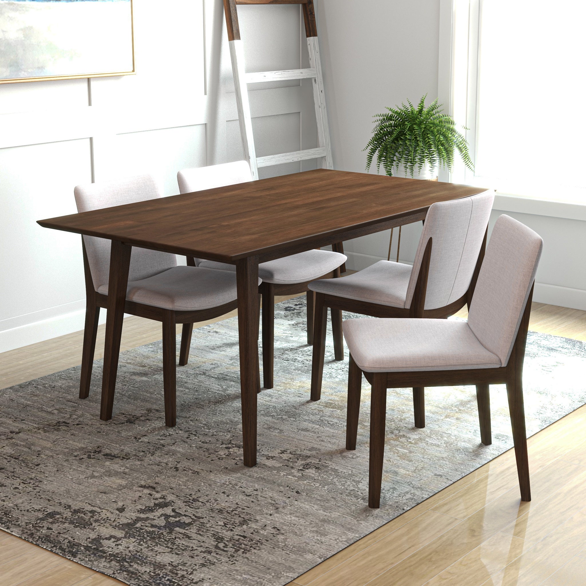 Adira Large Walnut Dining Set with 4 Virginia Beige Chairs