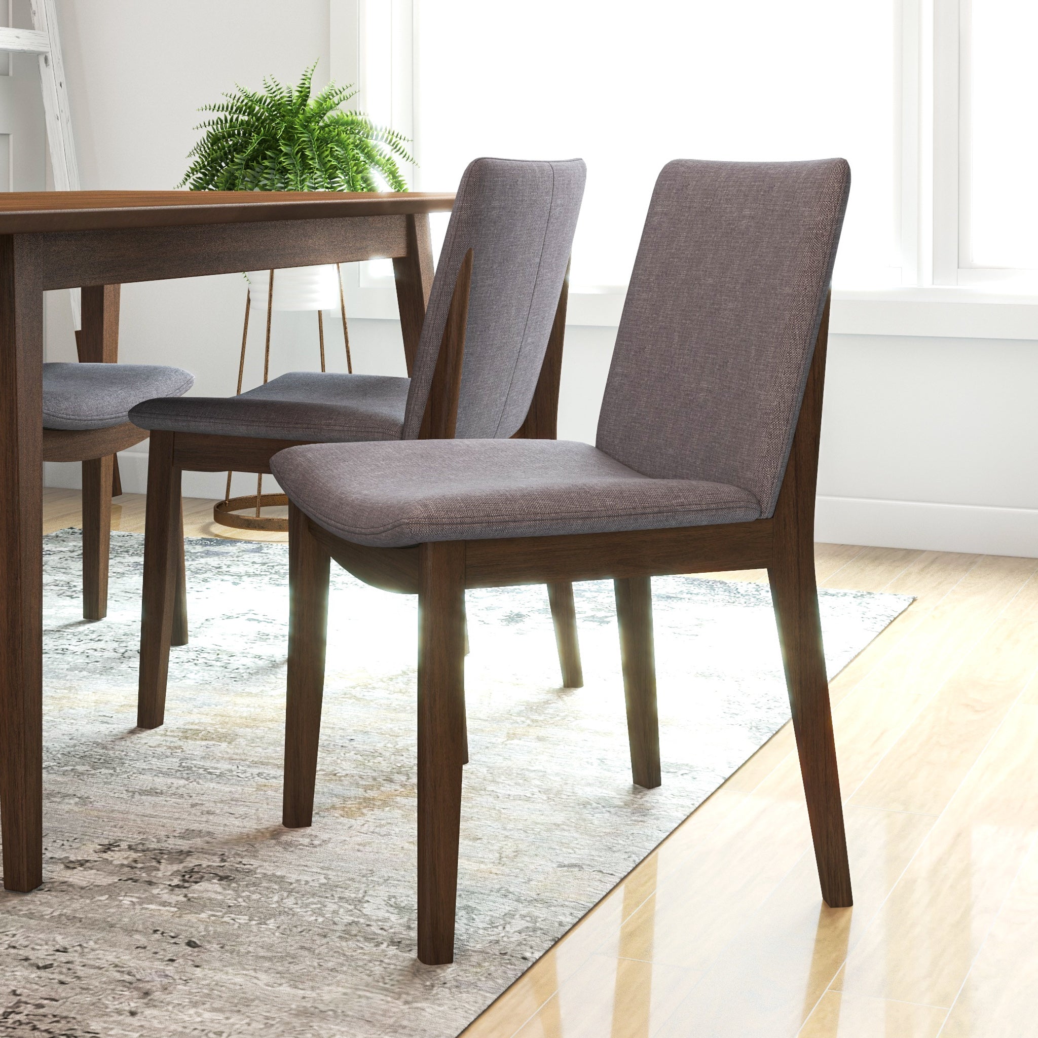 Adira Large Walnut Dining Set with 4 Virginia Grey Dining Chairs