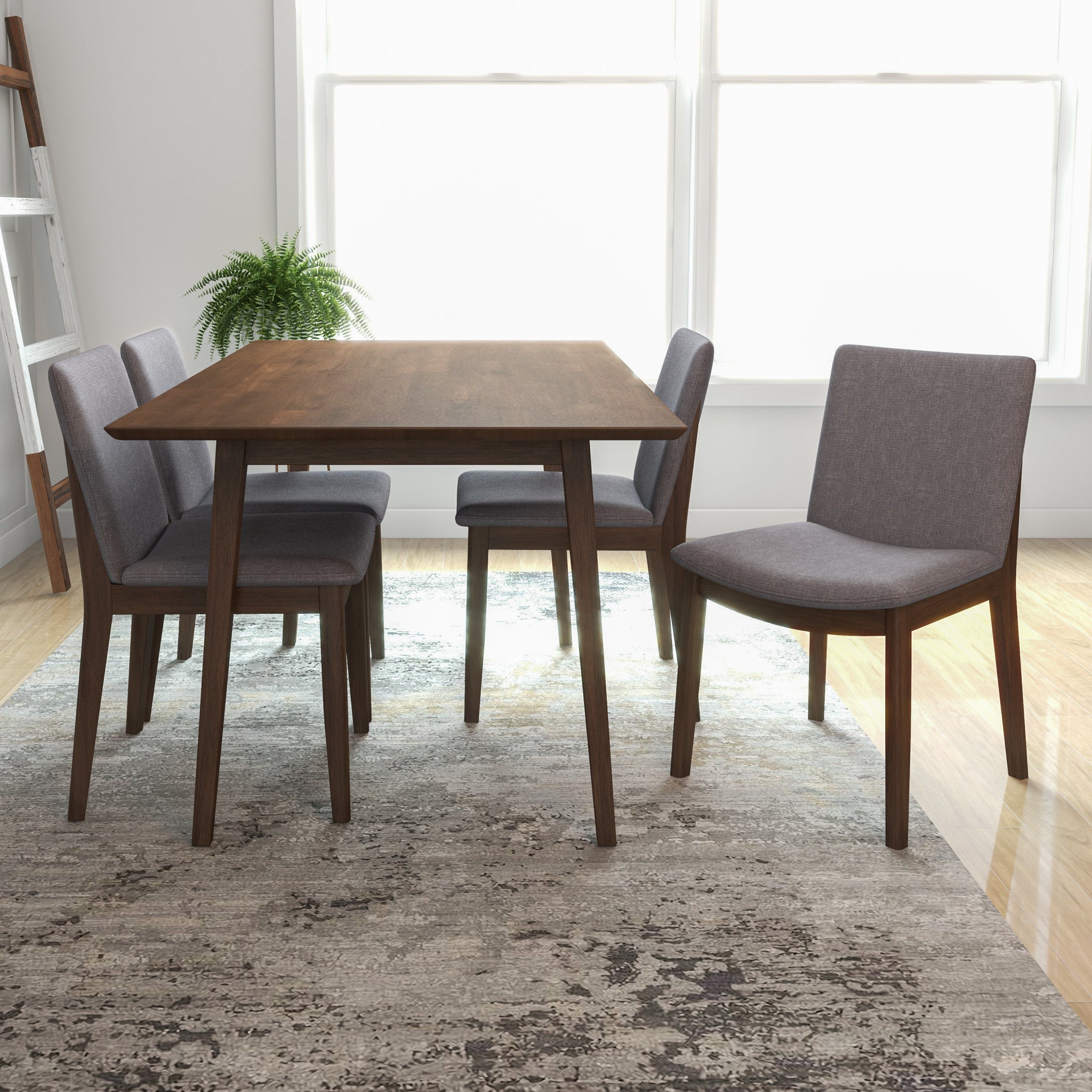 Adira Large Walnut Dining Set with 4 Virginia Grey Dining Chairs