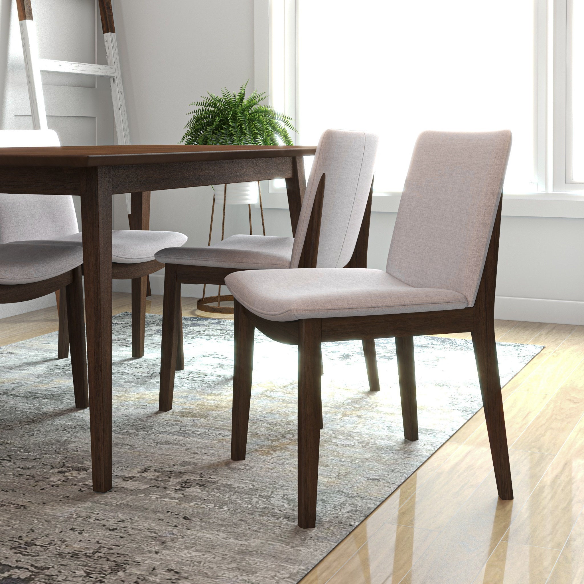 Adira Large Walnut Dining Set with 4 Virginia Beige Chairs