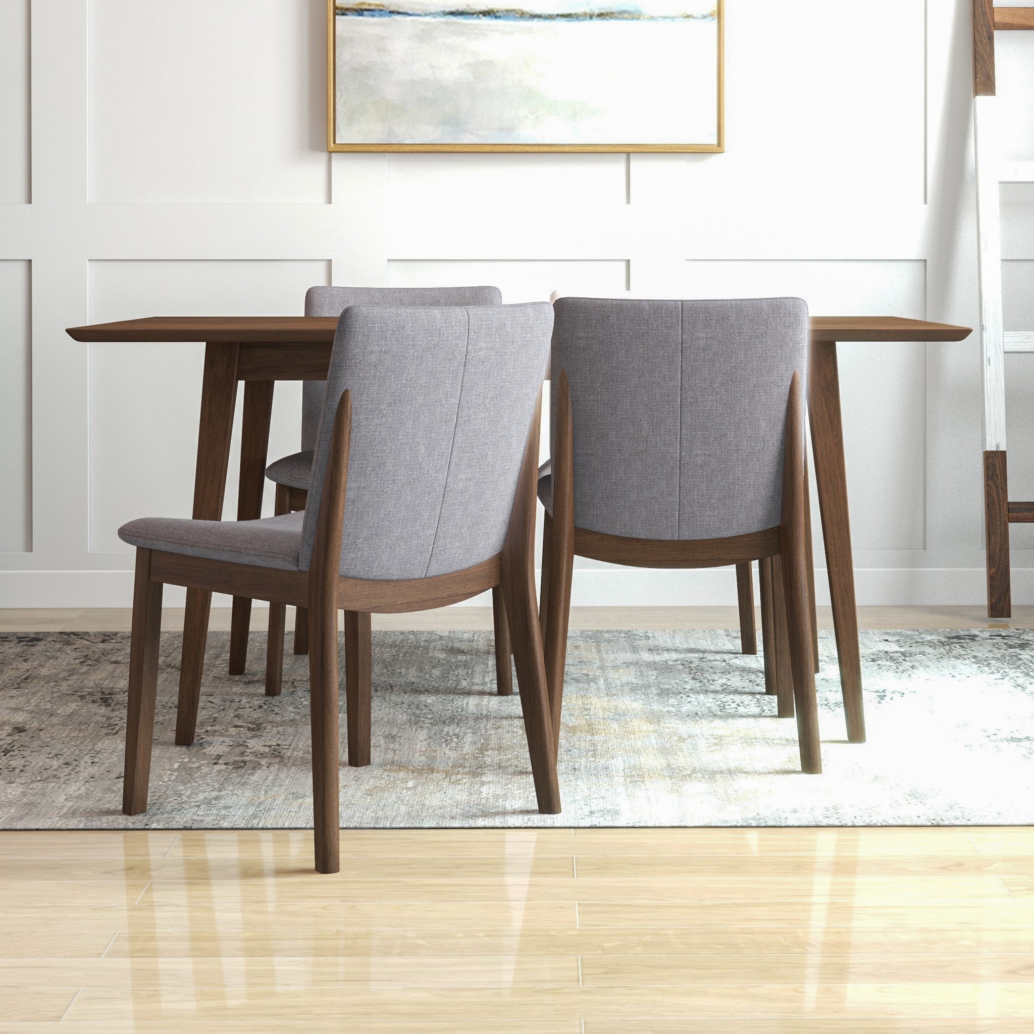 Adira Large Walnut Dining Set with 4 Virginia Grey Dining Chairs