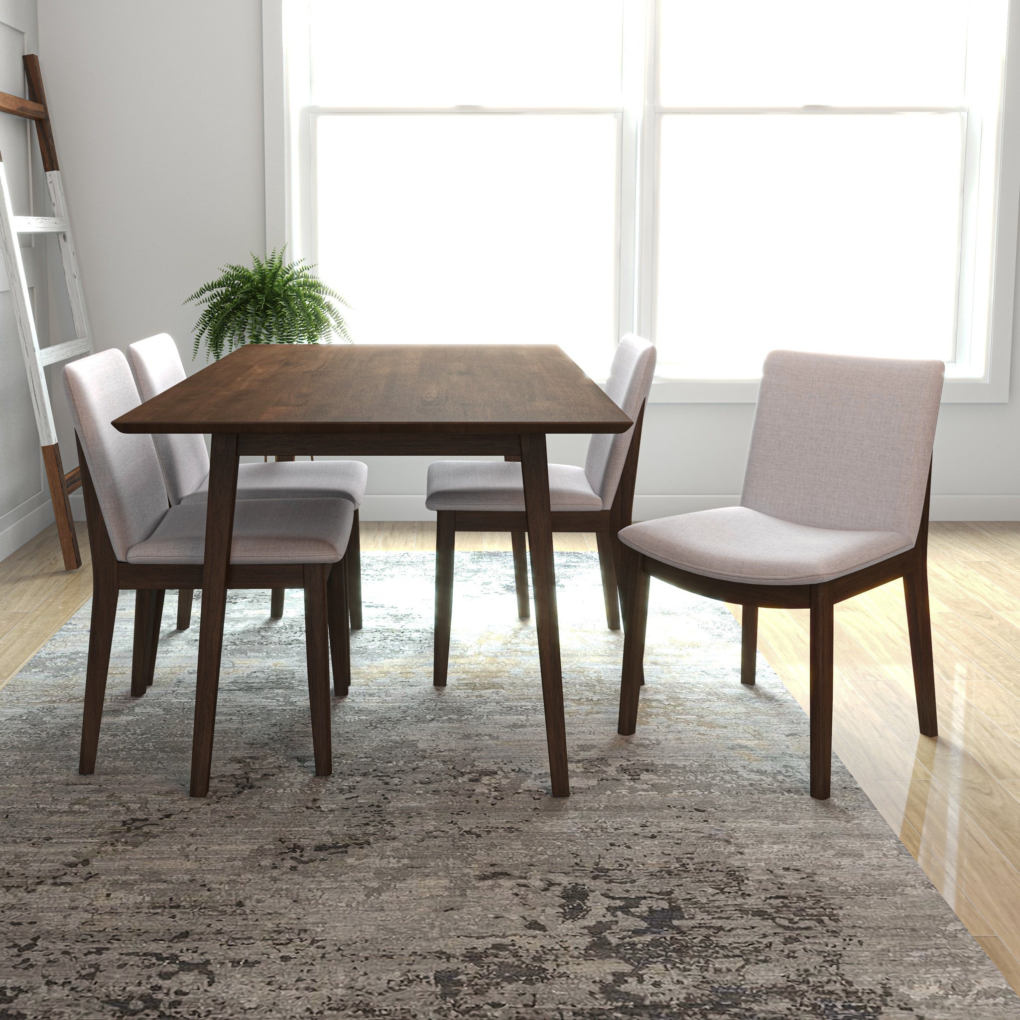 Adira Large Walnut Dining Set with 4 Virginia Beige Chairs