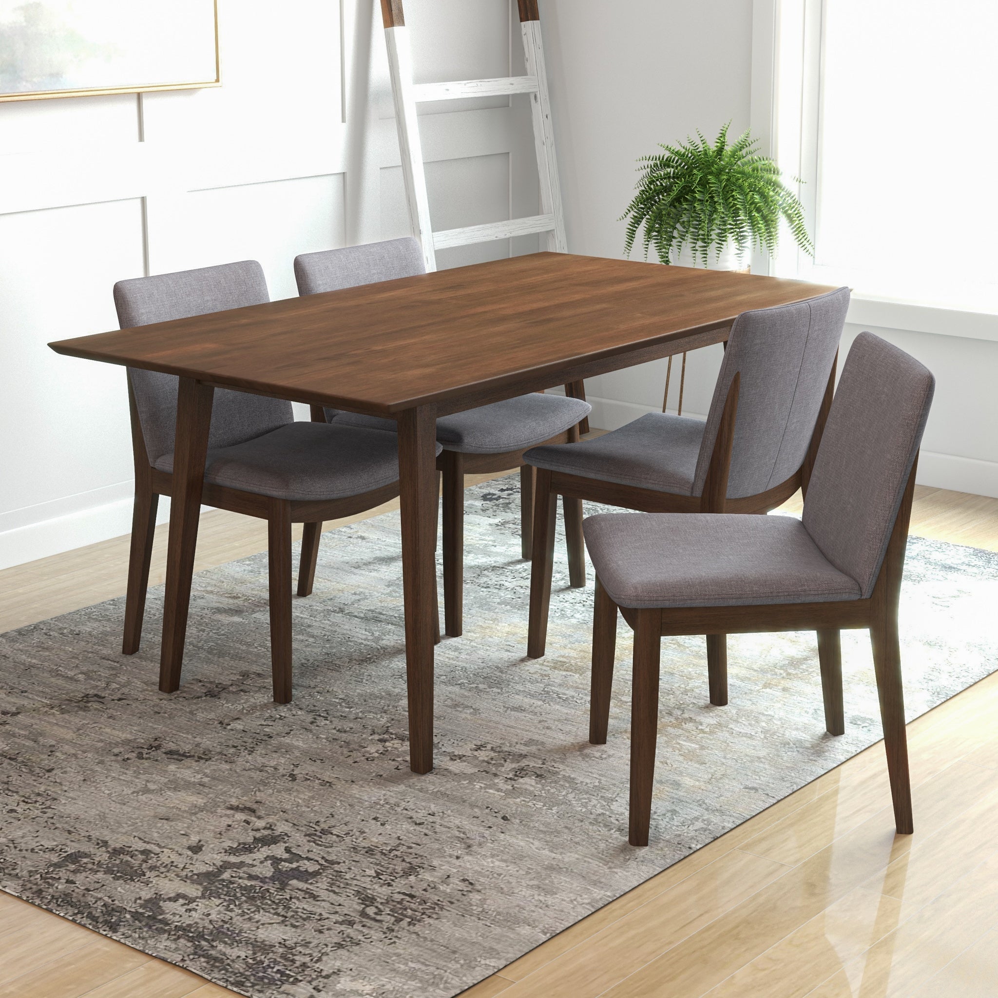 Adira Large Walnut Dining Set with 4 Virginia Grey Dining Chairs