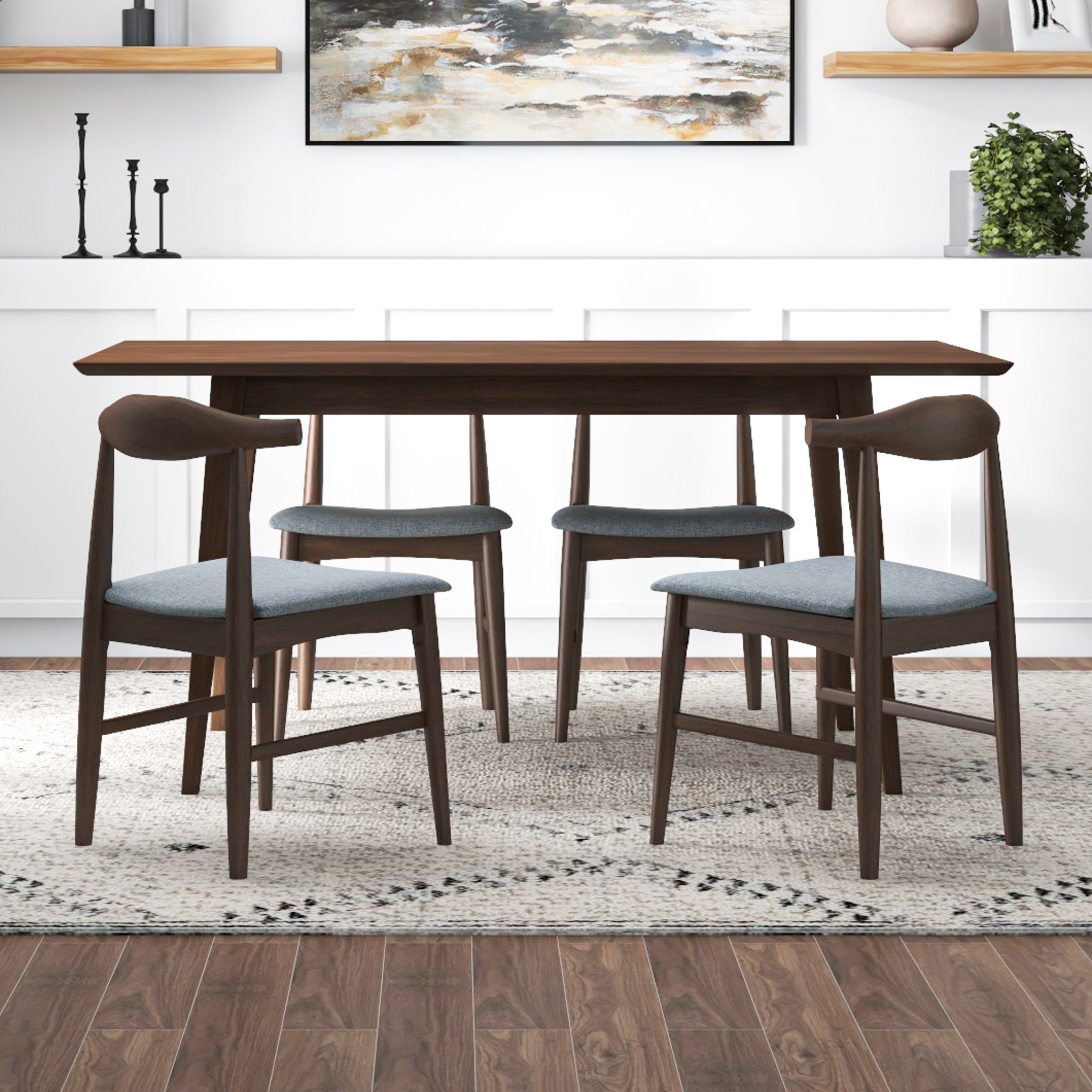 Adira Large Walnut Dining Set with 4 Winston Grey Dining Chairs